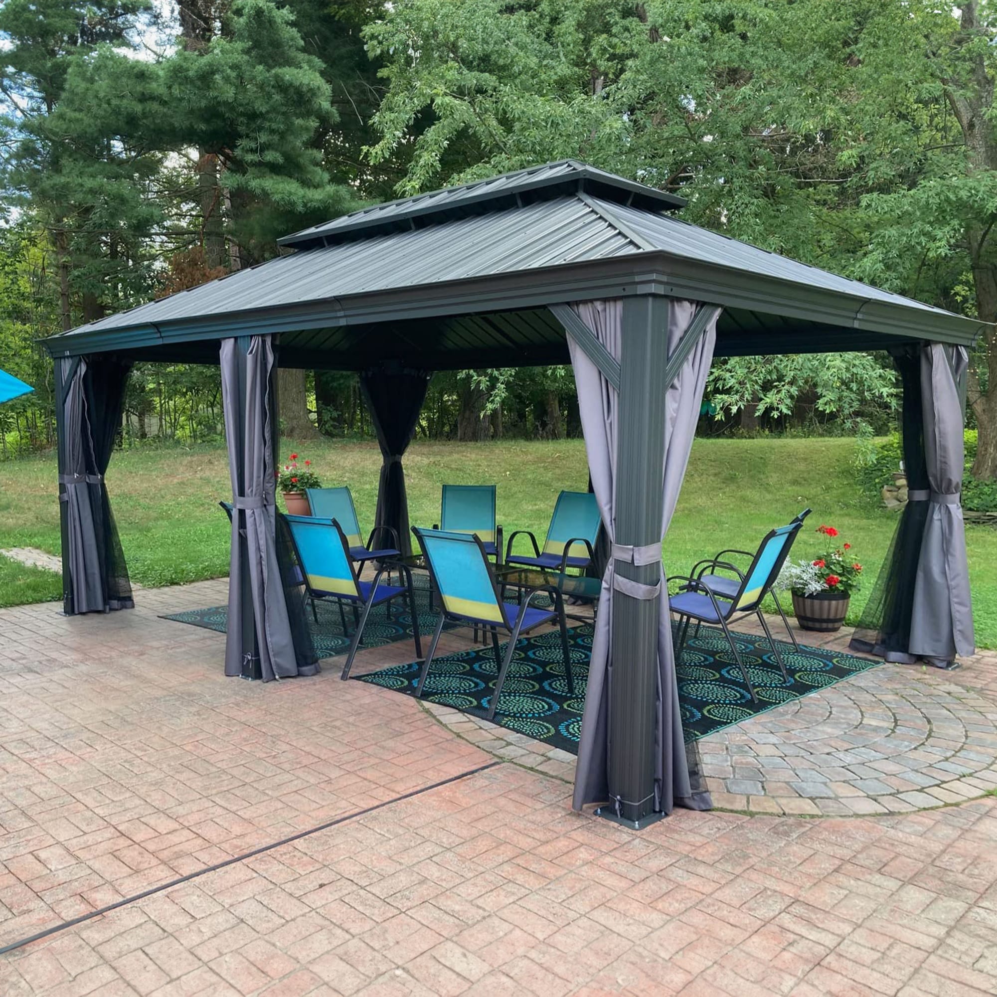 PURPLE LEAF LS04GHTG1218 18-ft x 12-ft Permanent Hardtop Gazebo Gray Gazebo with Hardtop Roof (Screen Included)