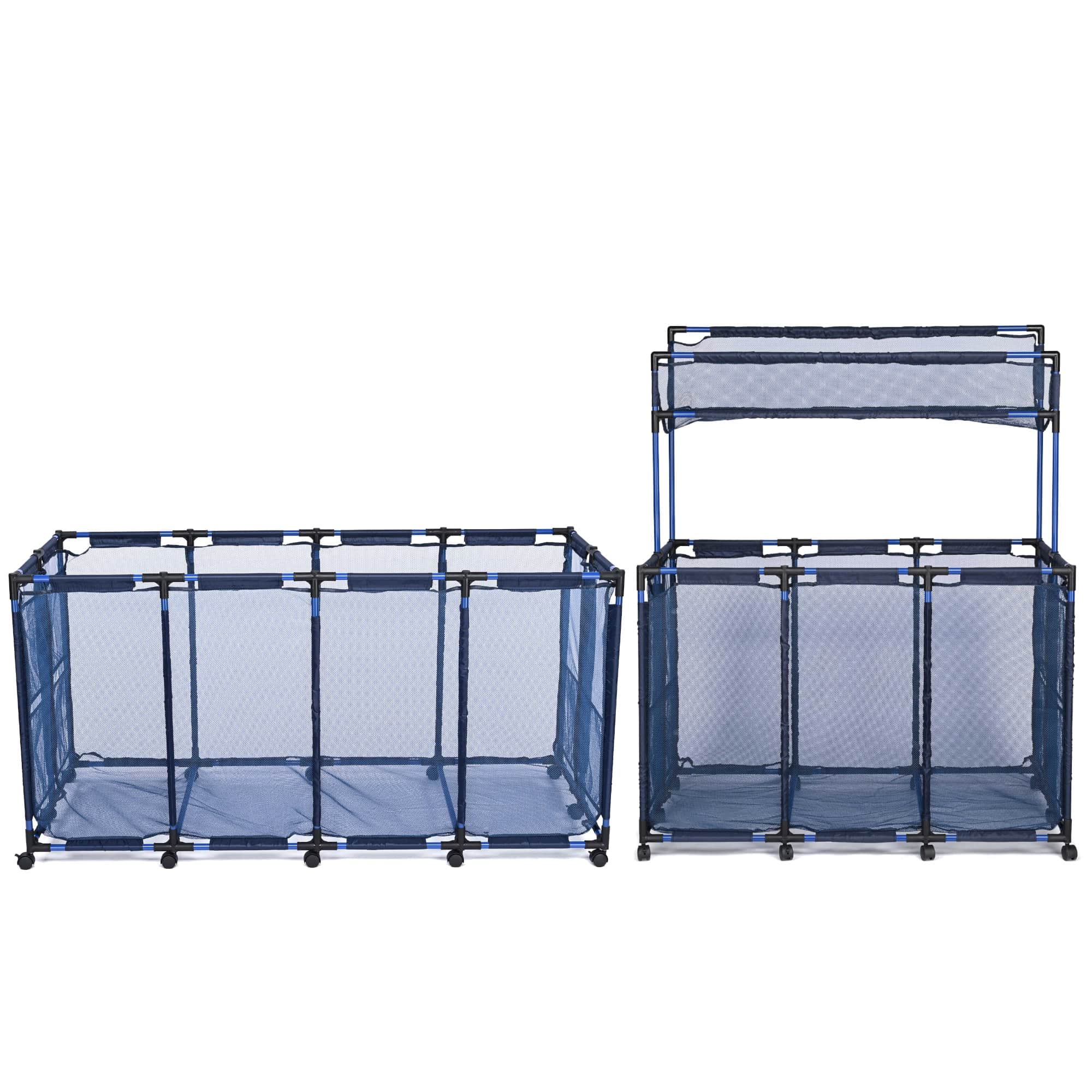 Yescom 06PSBSET003-4G-03-LO 2 Pack Pool Float Storage Bin Basket for Toy Raft Noodles Outdoor Metal Frame Mesh Net Rolling Organizer Cart Blue