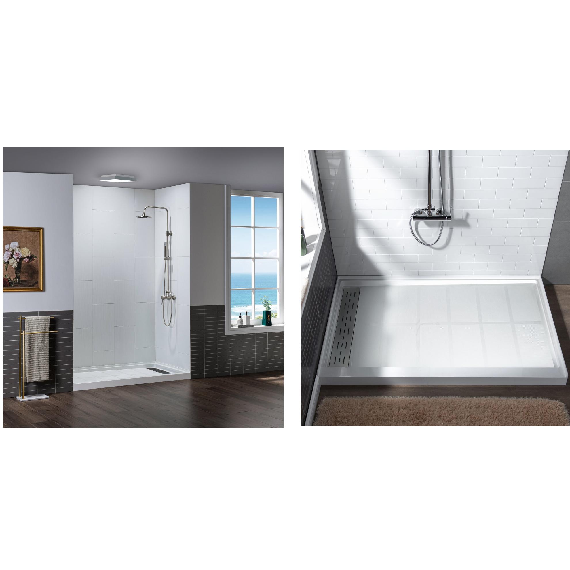 Woodbridge  60 L x 32 W x 75 H Shower Kit with Shower Walls in Matte White and Shower Base in White with Left Drain