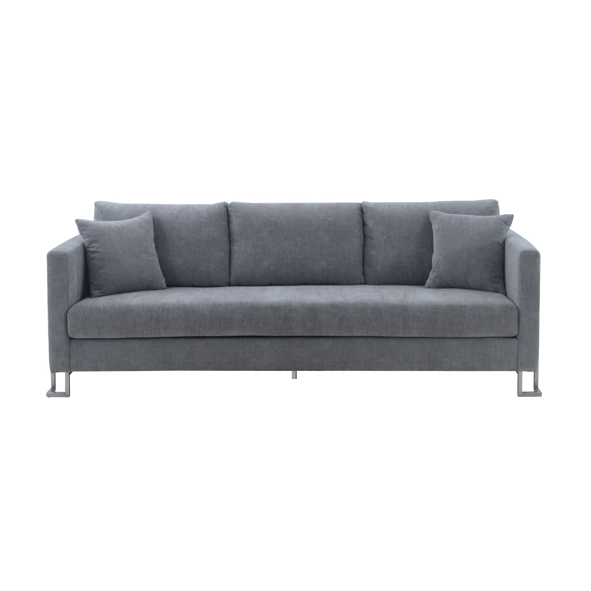 Heritage 91" Gray Leather Stationary Sofa with Wood Legs