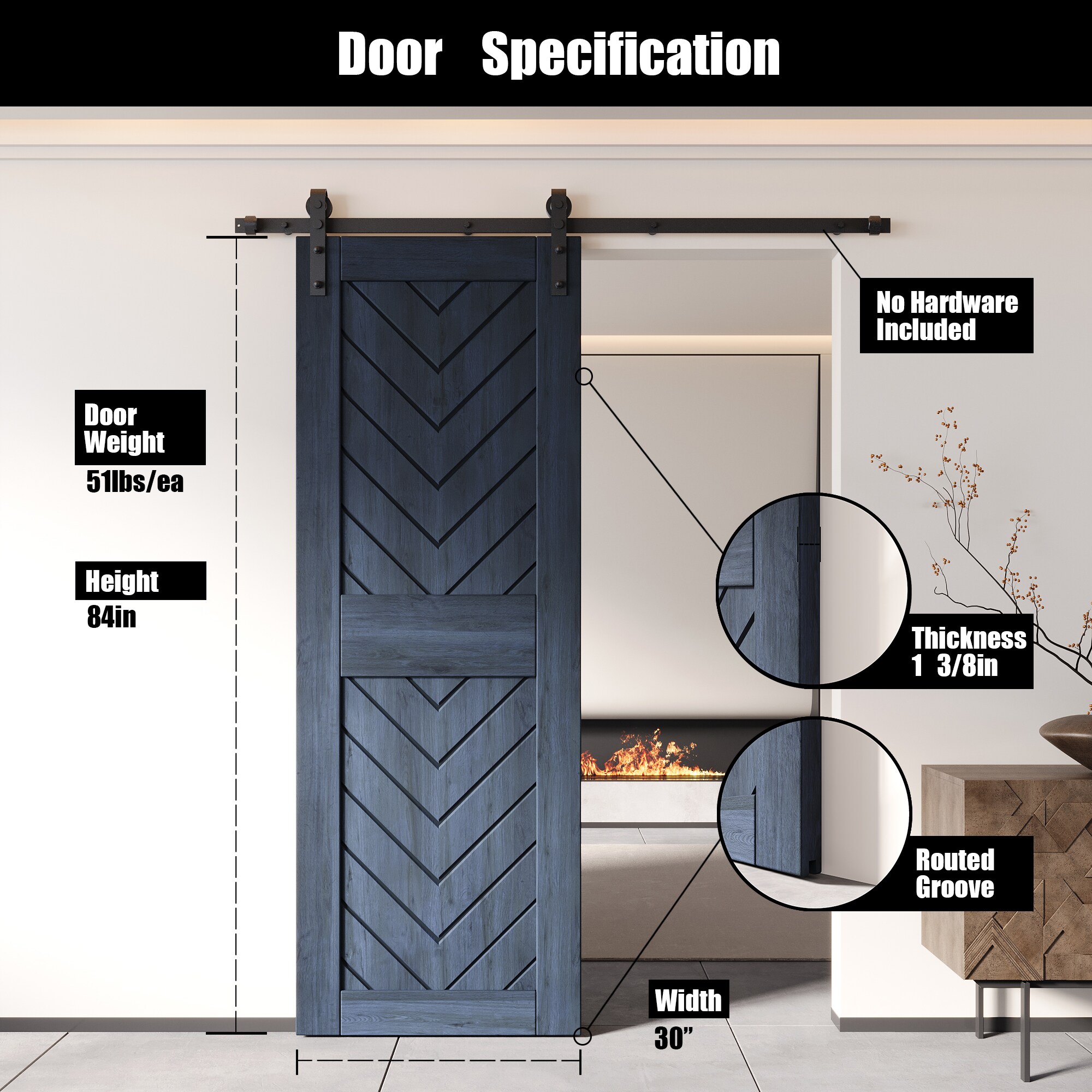 HOMACER JT3-3084-NA Barn-Doors - View #2
