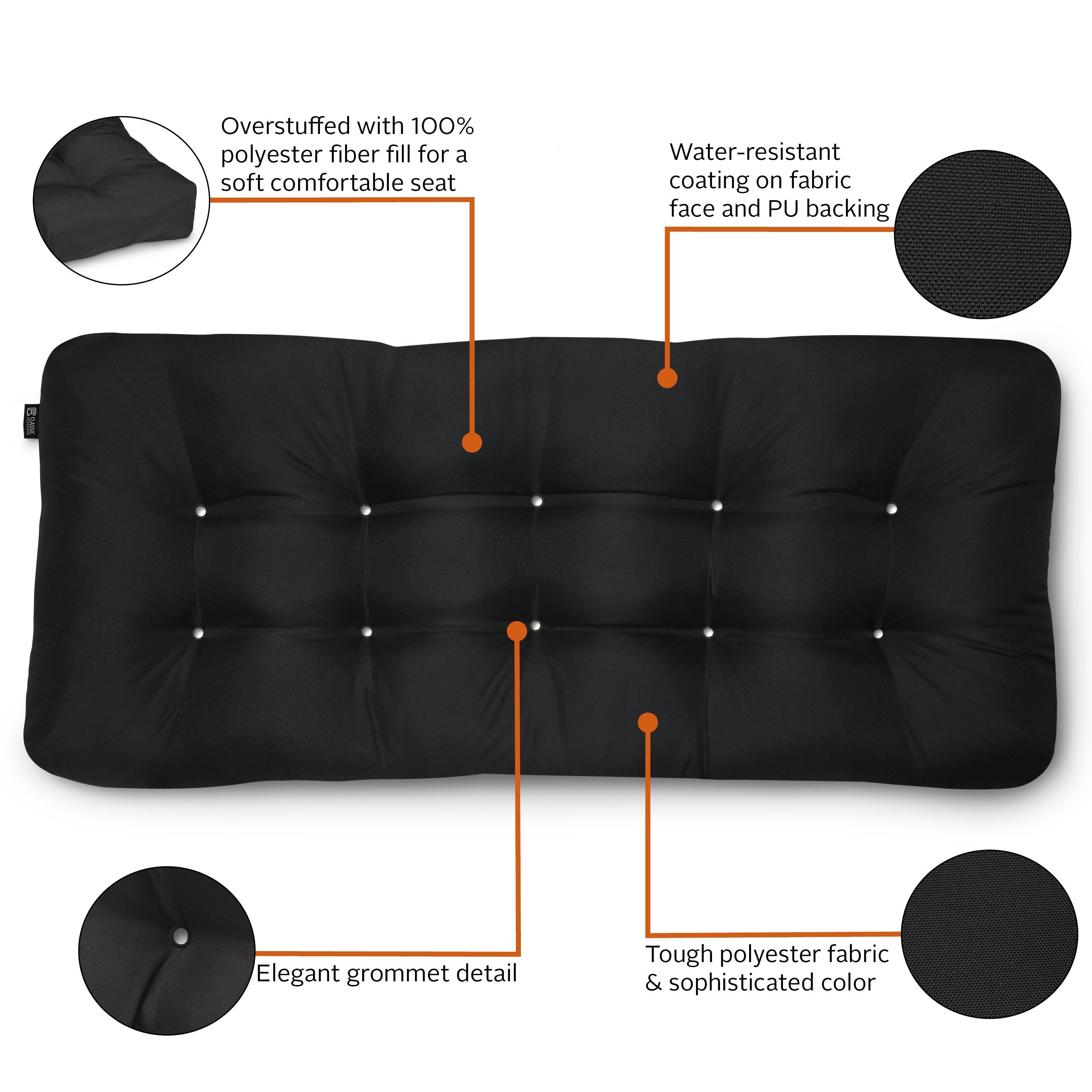 Outdoor Decor Flora Bench Seat Cushion 48 x 18 in Black