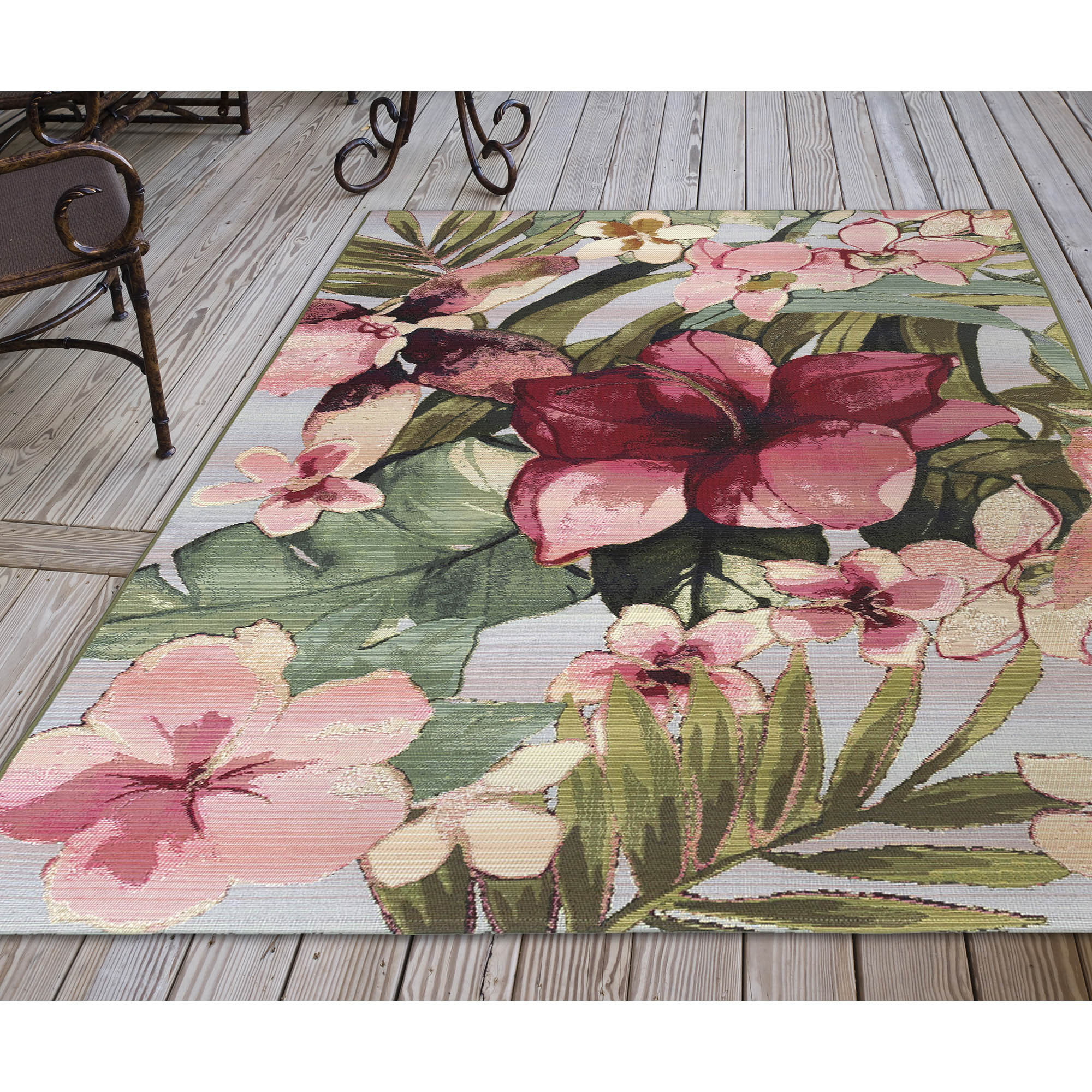 Tropical Leaves & Leopard Print 8' x 10' Indoor/Outdoor Rug