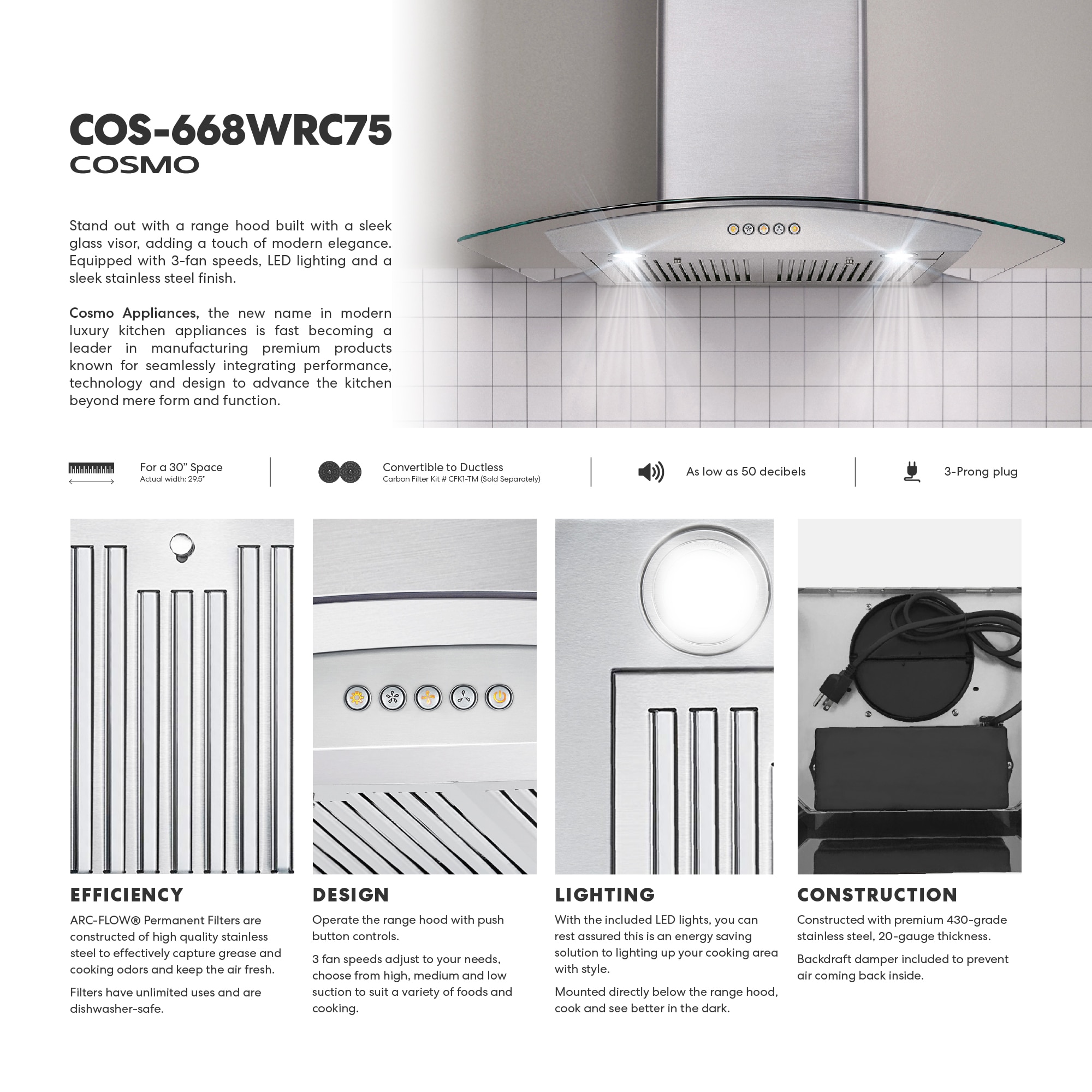 Cosmo COS-668WRC75 Wall-Mounted-Range-Hoods - View #4