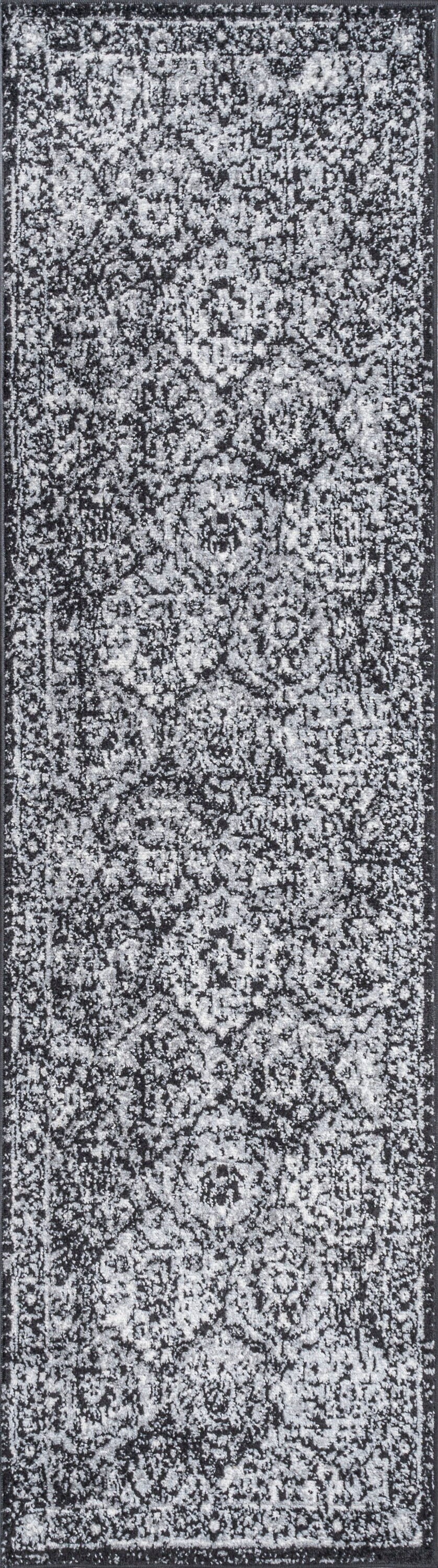 Reversible Black/Ivory Synthetic Boho Vintage Trellis Rug