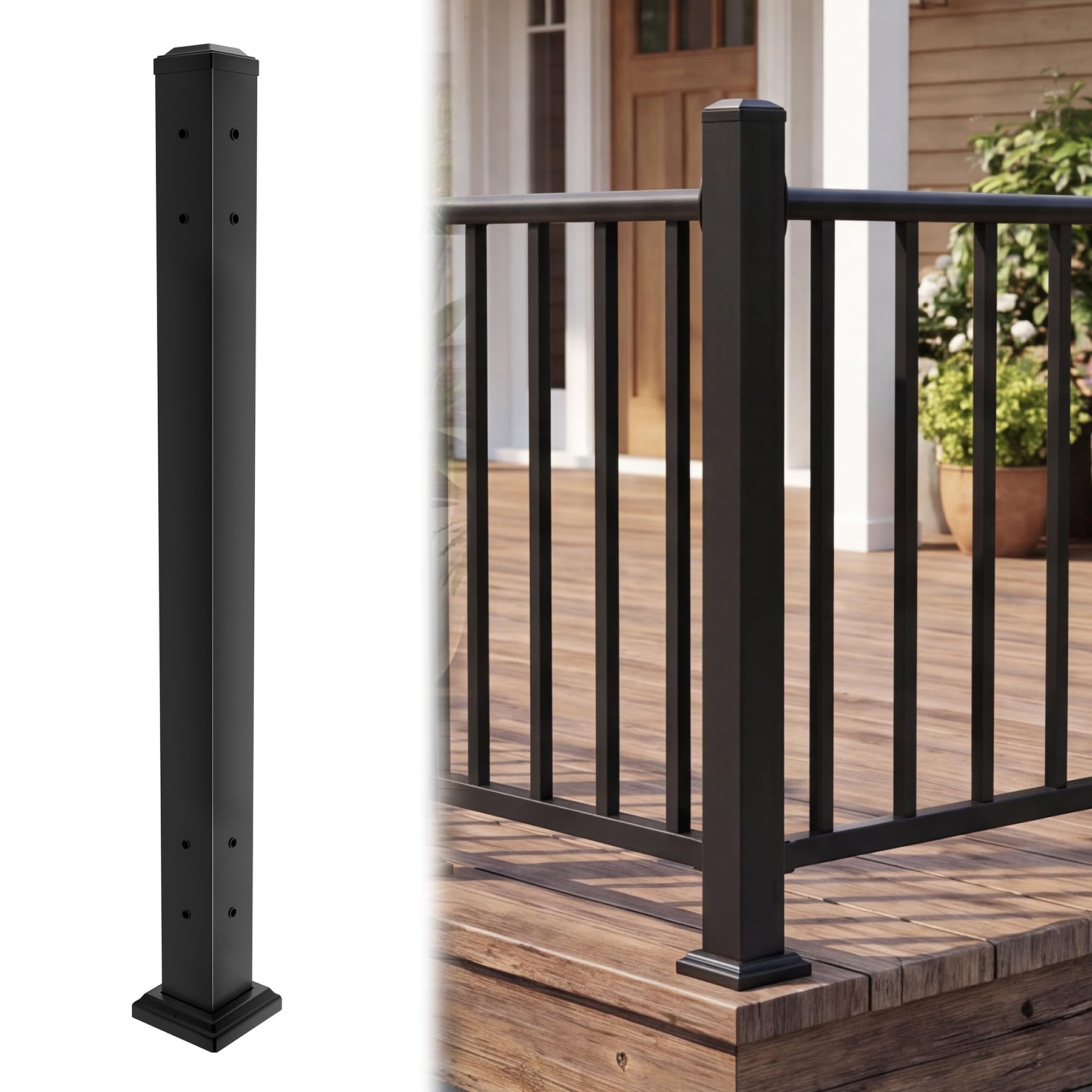 Phewnyzo  Metal Deck Post Two Point Seven Six in by Two Point Seven Six in by Thirty Nine in Pre Drilled Two Side 90 Degree Railing Corner Post