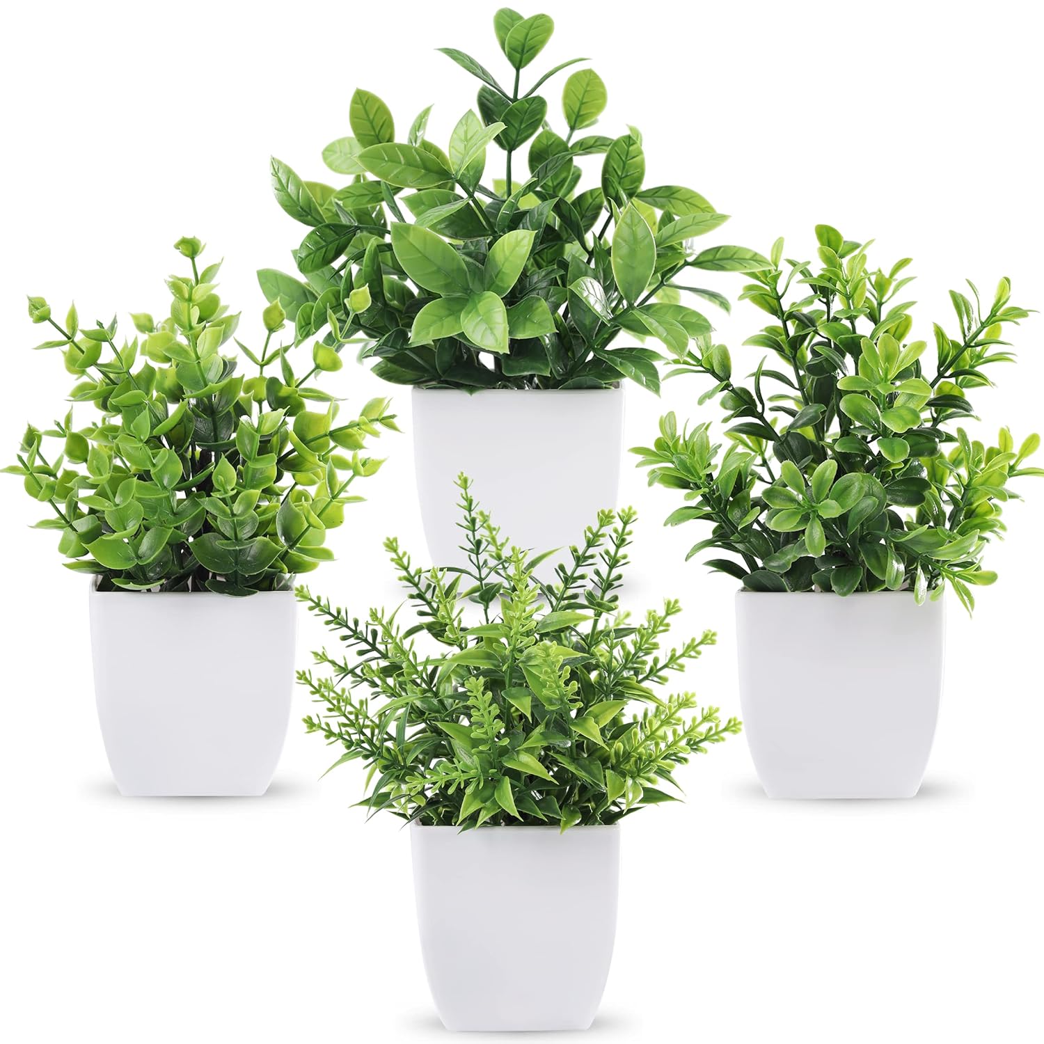 Shareconn - 4-Pack Small Artificial Potted Plants for Indoor Desk Table Windowsill Bathroom Offic...