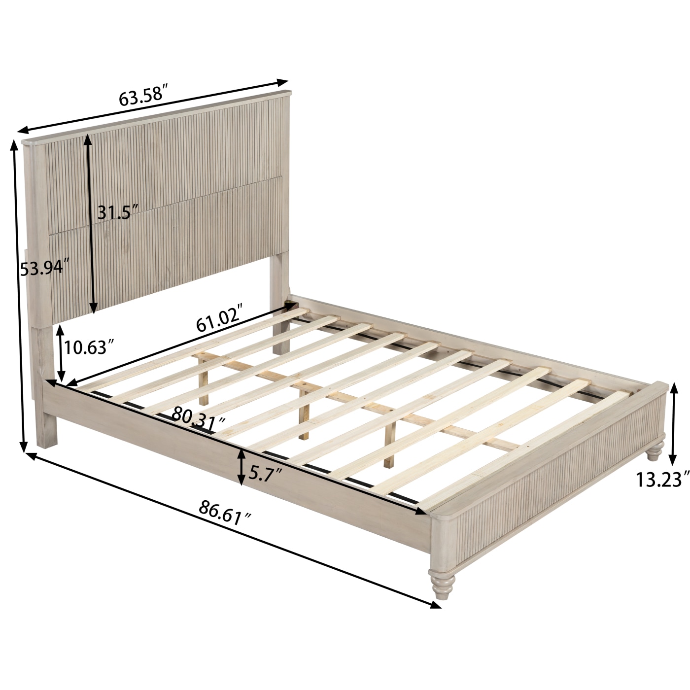 CHITA 3 Piece Queen Size Modern Solid Wood Bed Frame with 2 Storage ...