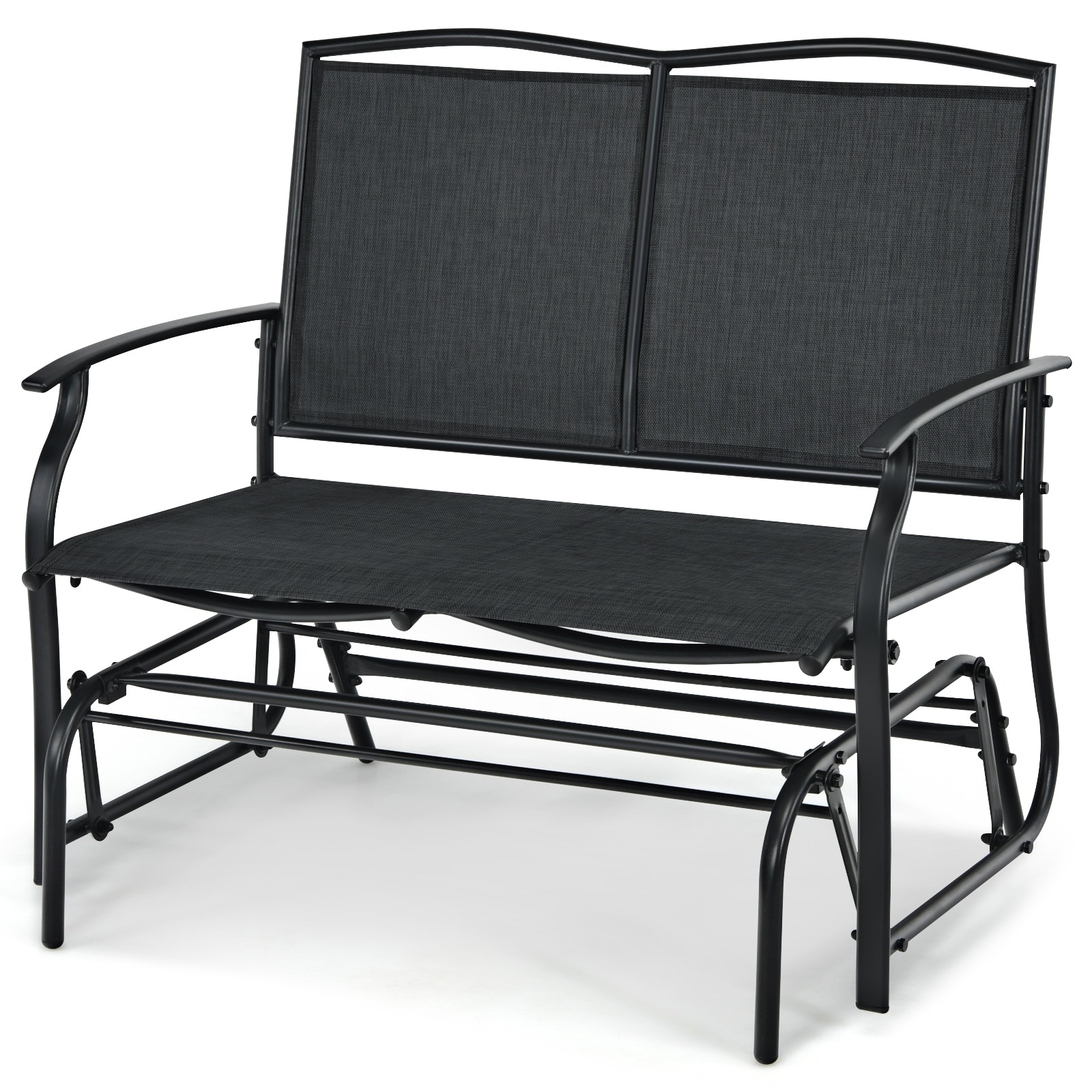 Slickblue - 2-person Steel Outdoor Patio Bench Textilene Seat Porch Garden Backyard Balcony Seati...