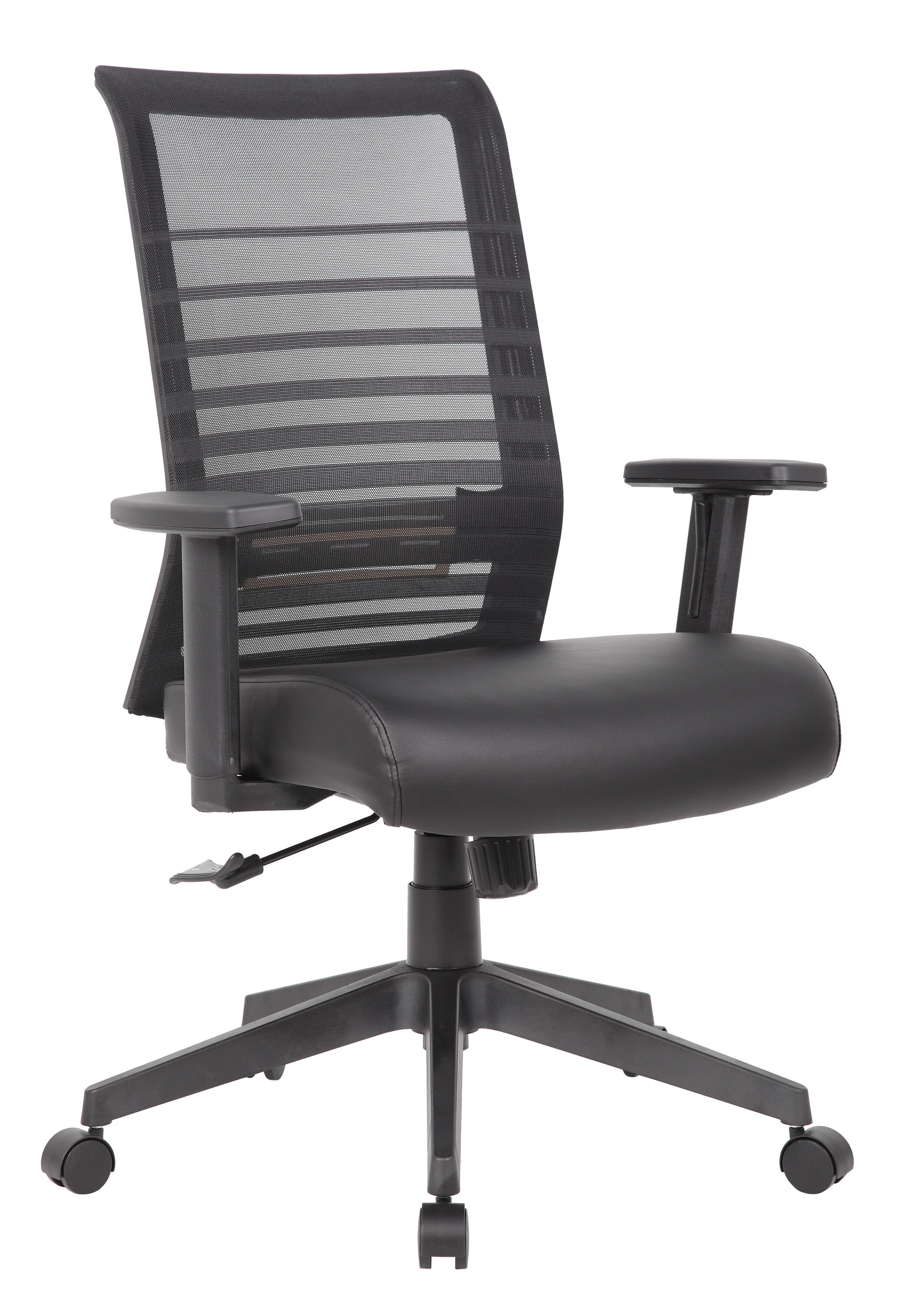 Black Ergonomic Mesh Back Vinyl Task Chair with Adjustable Arms
