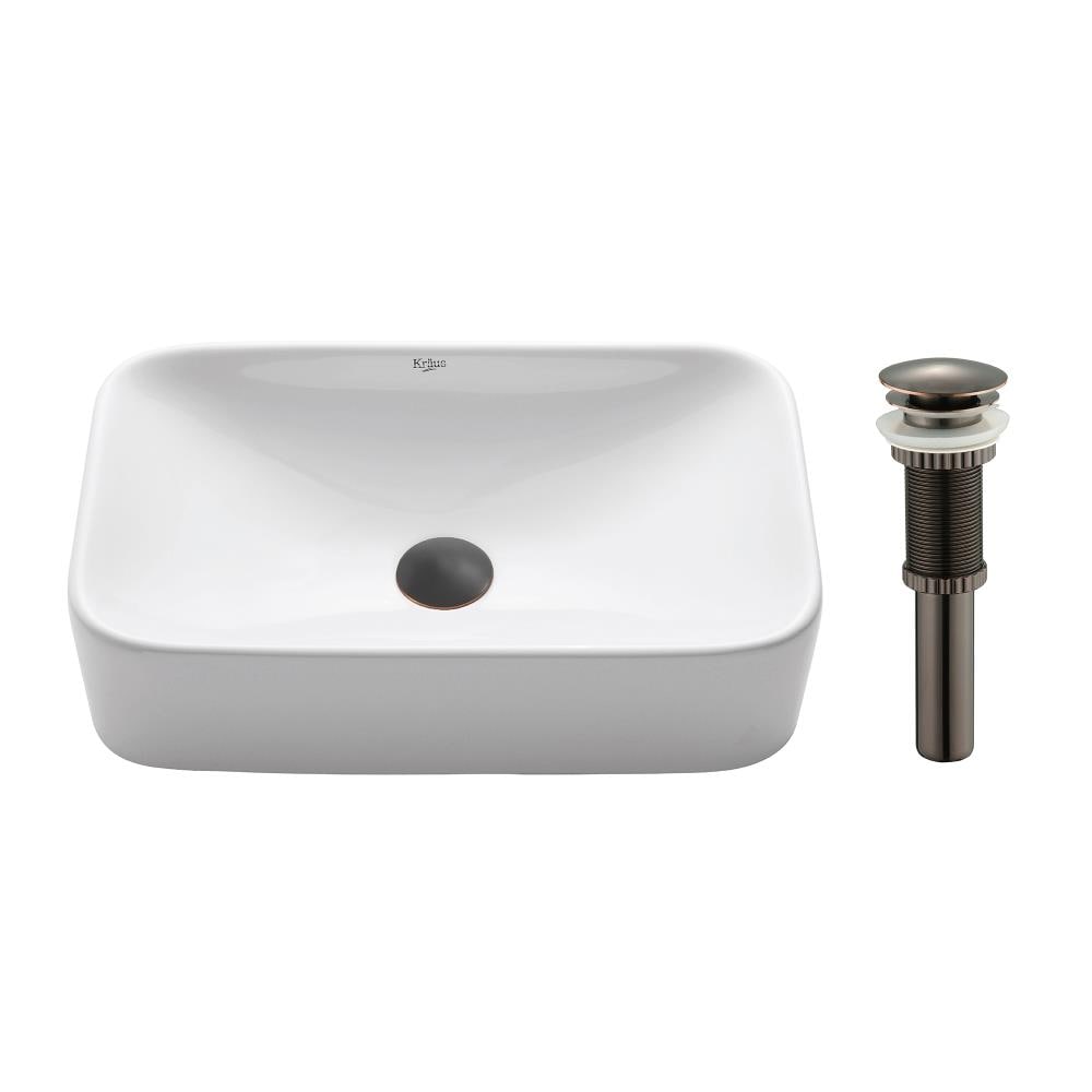 Kraus White Ceramic Vessel Rectangular Modern Bathroom Sink with Drain ...