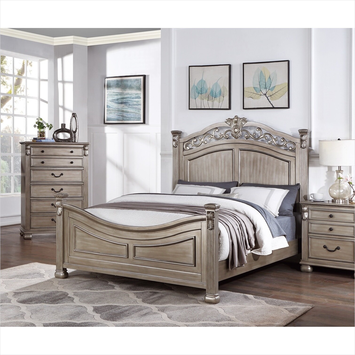 chillscreamni Antique Silver Queen Bed with Traditional Molding ...