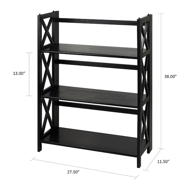 Casual Home Montego Black Wood 3 Shelf, Black Metal Folding Bookcase