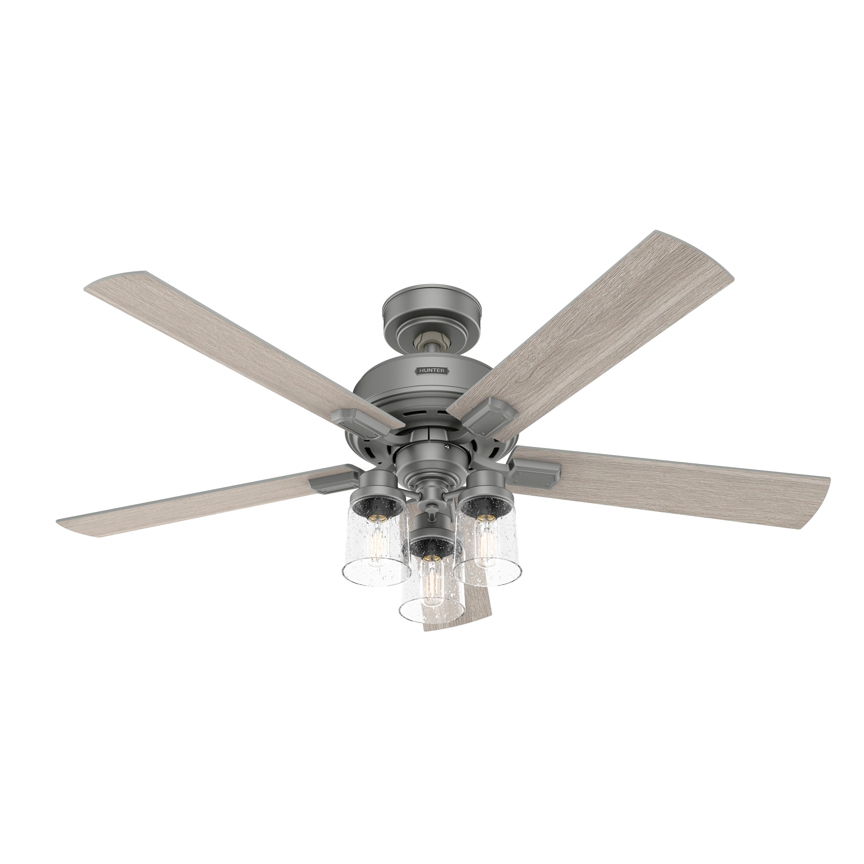 Hunter 51855 Hartland SureSpeed 52-in Matte Silver with Light Gray Oak Blades Ceiling Fan With Light - Remote Included ( 5 -Blade )