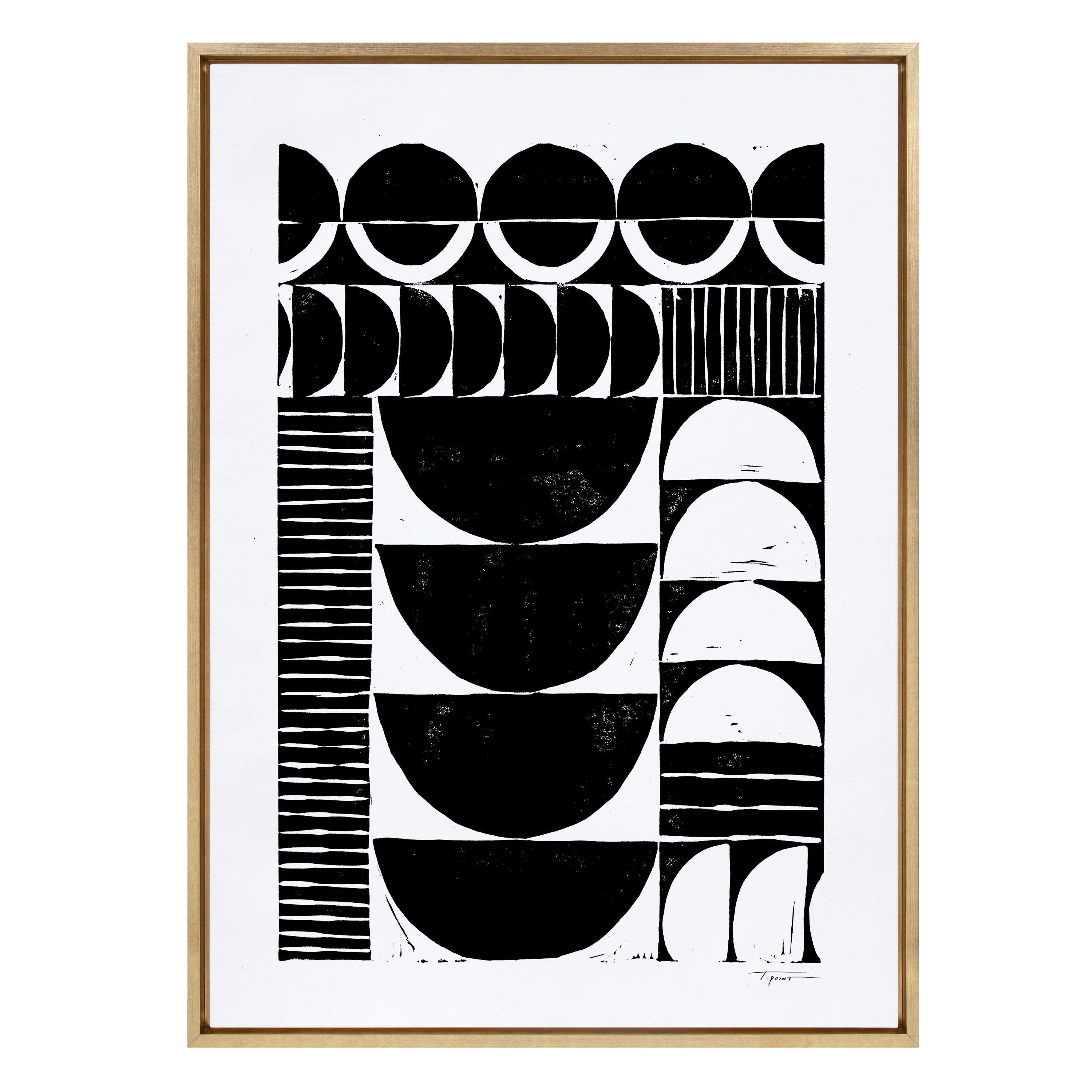 Kate and Laurel 217690 Modern Circular Pattern Block Print Statement Goods Gold Plastic Framed 38-Inches H x 28-Inches W Abstract Canvas Print