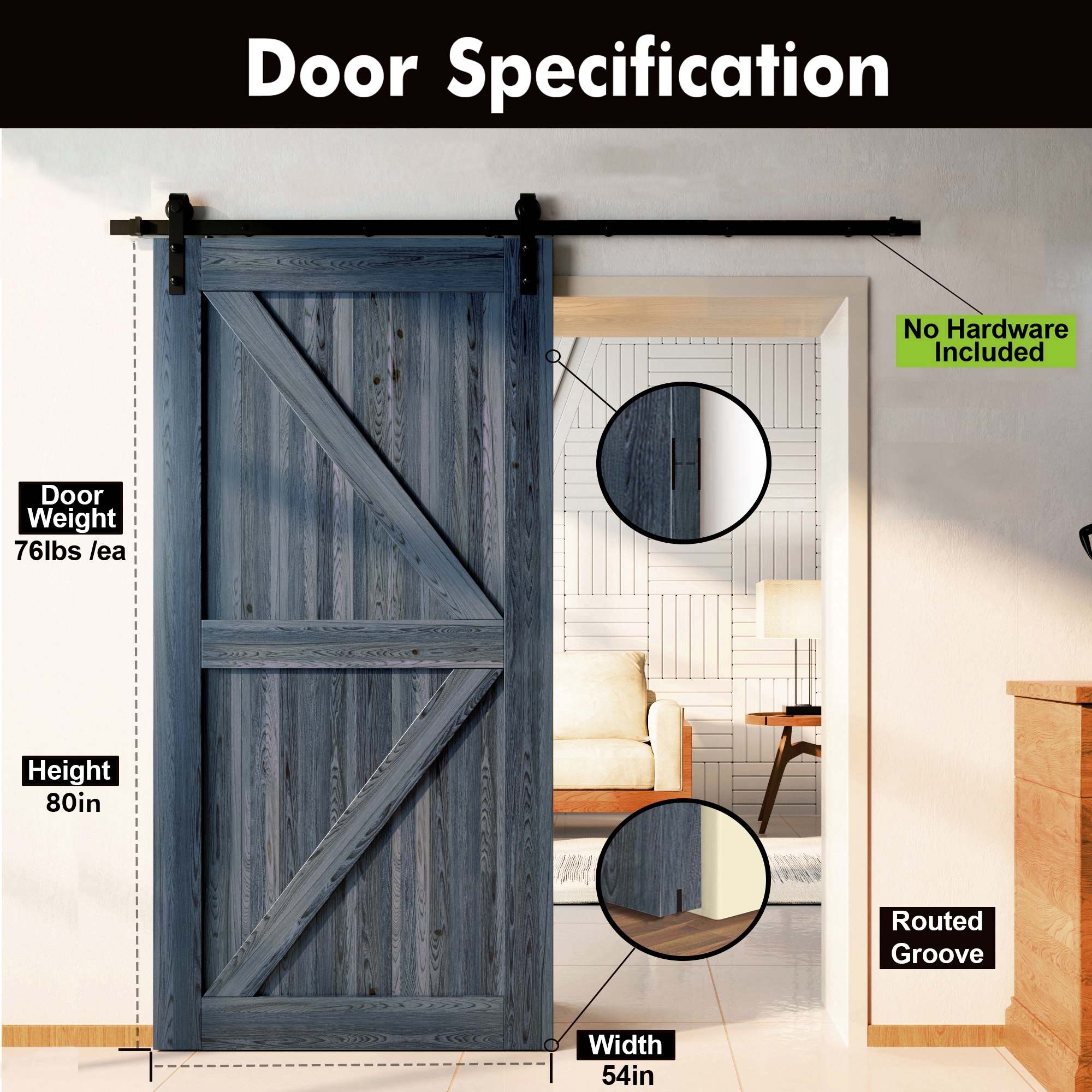 HOMACER 5480F-NAVY Barn-Doors - View #3