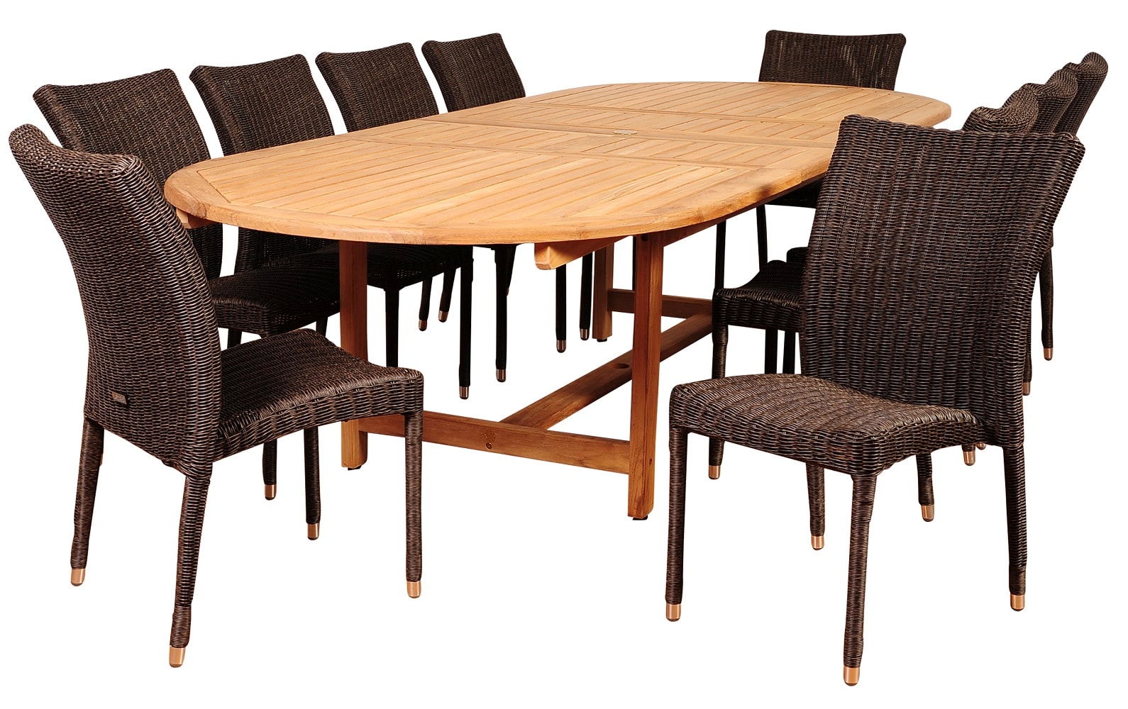 Envelor EN-IH-DIS11PC Amazonia 11 -Piece Brown Wicker Patio Dining Set Extendable Table Wood Oval Table with 10 Stationary Chairs