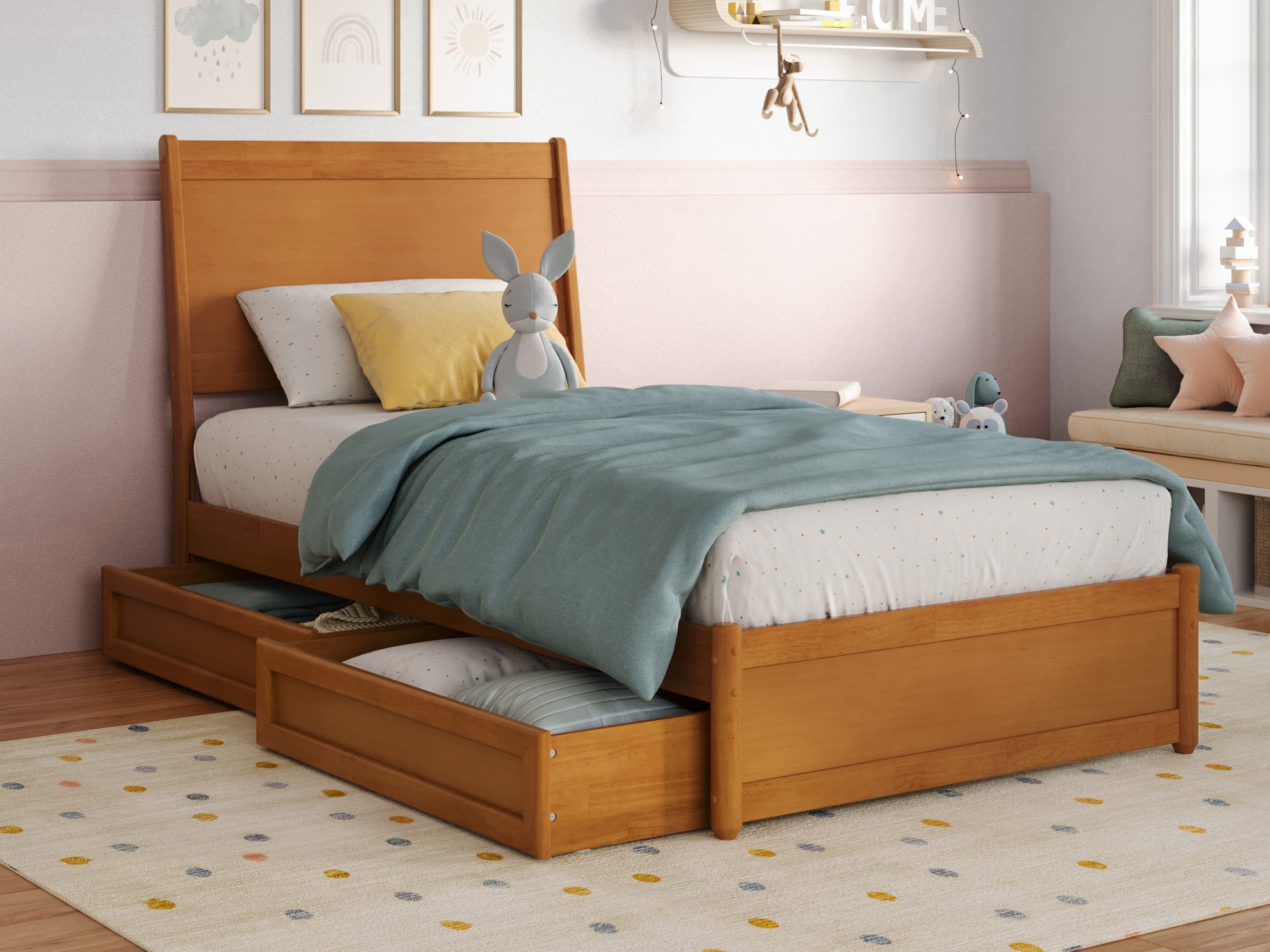 AFI AR998712T Casanova Light Toffee Twin Wood Platform Bed with Storage