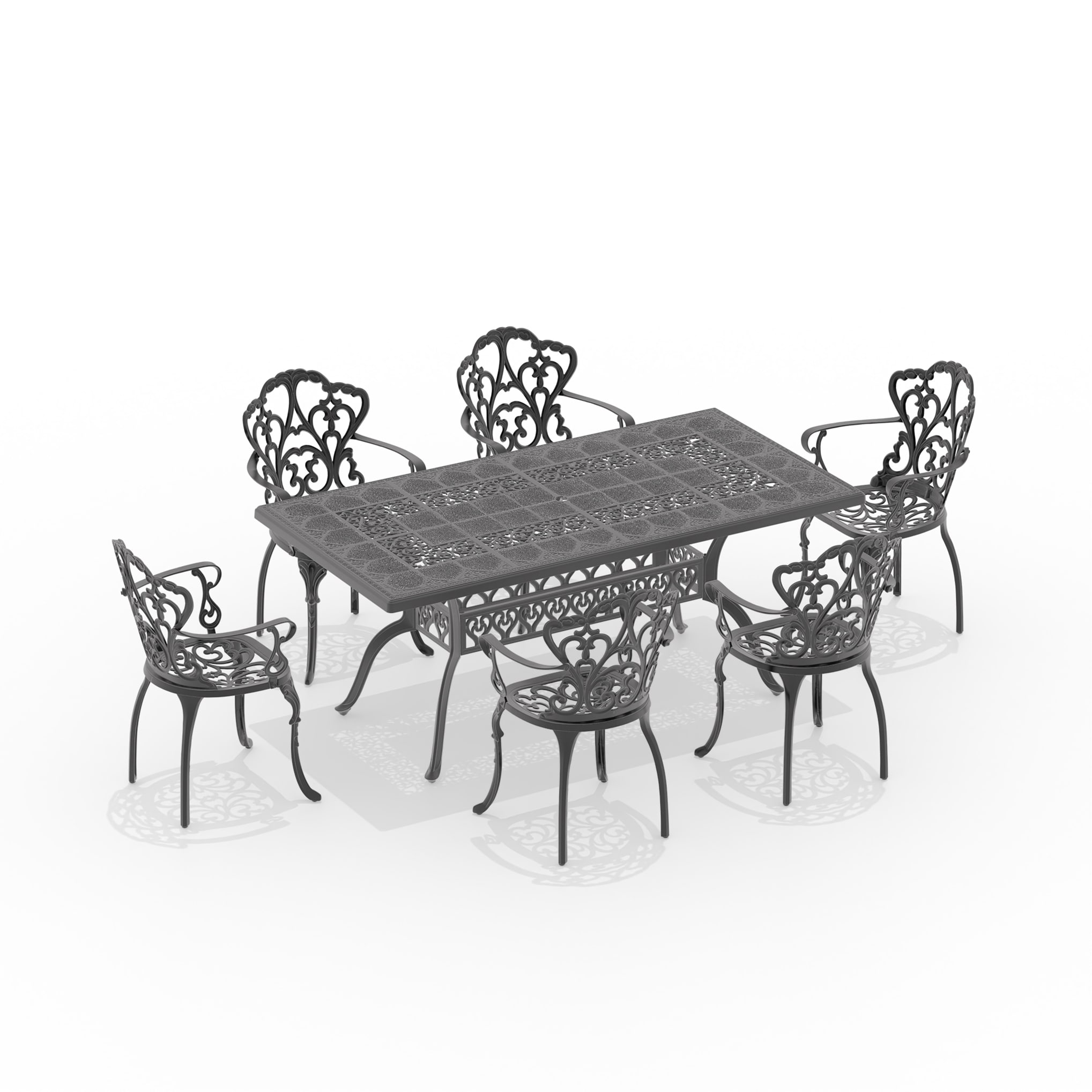 Kahomvis NICE-QP1092-162 7 -Piece Black Patio Dining Set Aluminum Rectangle Table with 6 Multiple colors/finishes Cushions Stationary Chairs