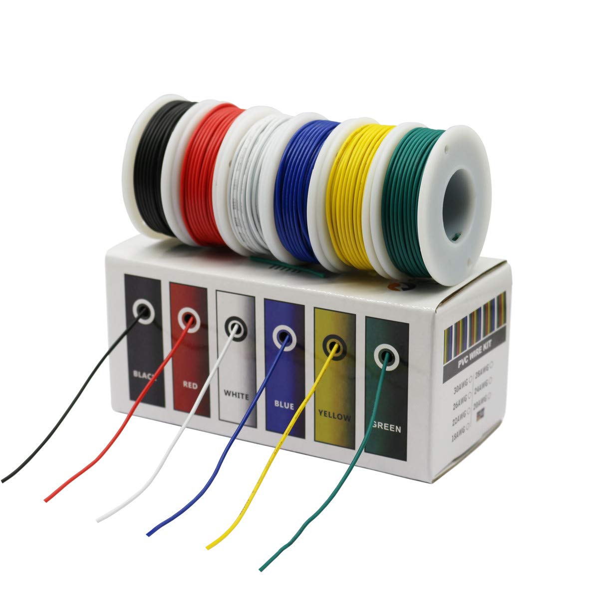 Aoibox  24 AWG 6 Color PVC Electrical Hook Up Wire Kit with Tinned Copper 33 ft Each 300V 80 C Rated