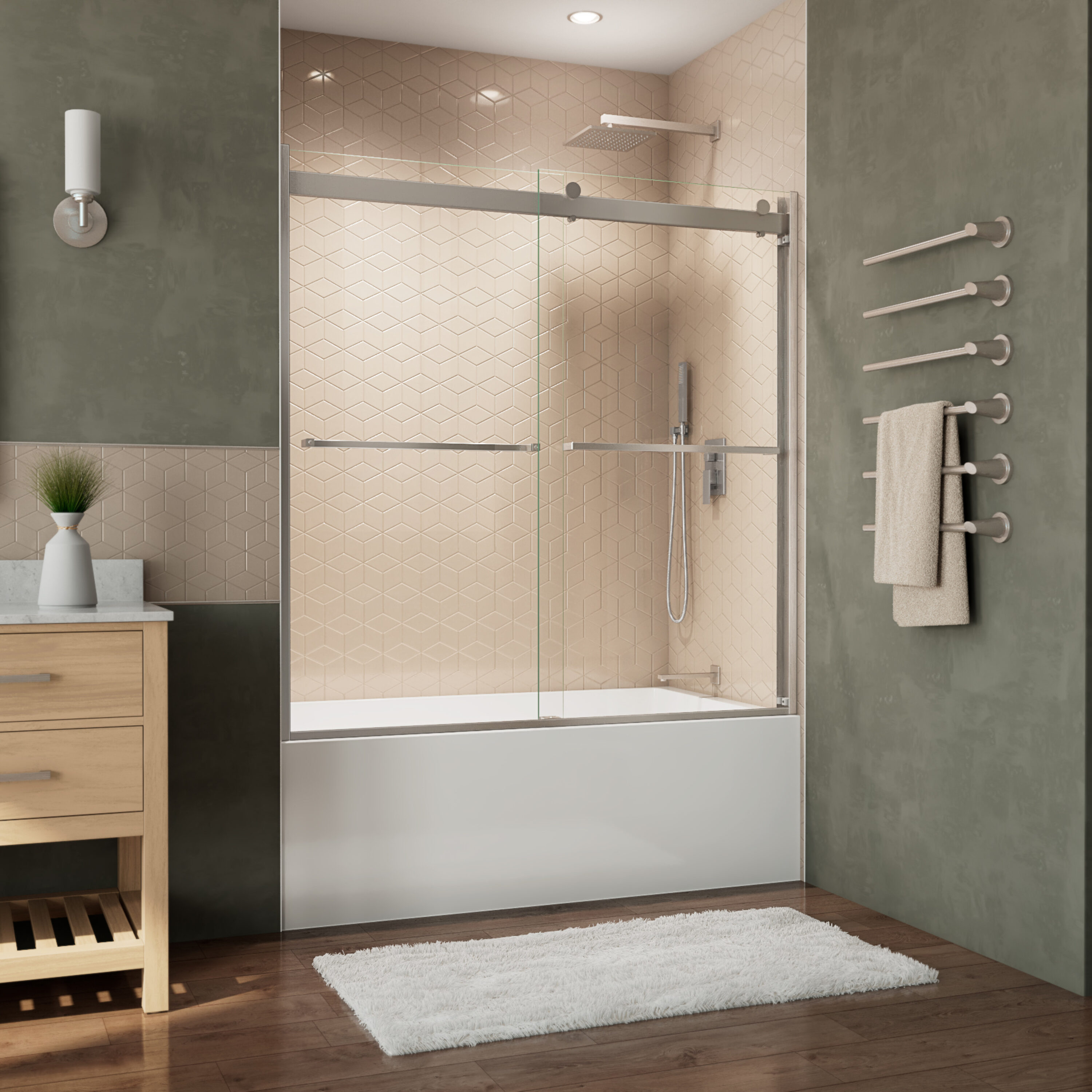 DreamLine TDEH60W600XXX04 Essence-H Brushed Nickel 56-in to 60-in W x 60-in H Semi-frameless Sliding Bathtub door