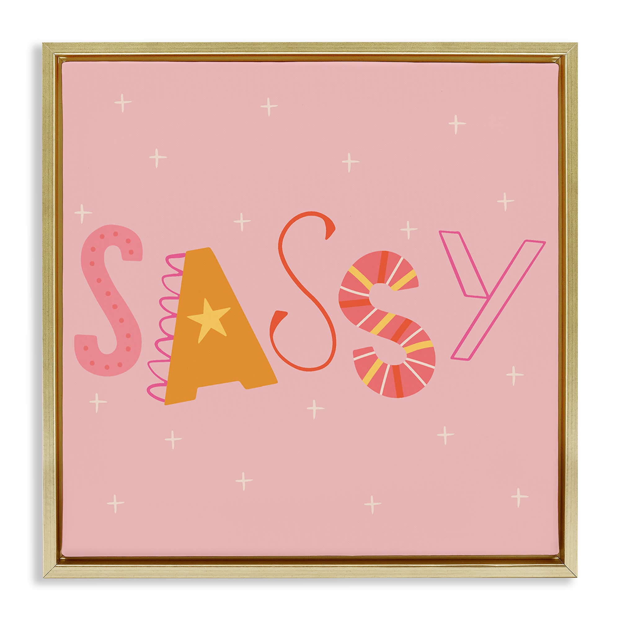 Stupell Industries BT-504-FFG-17X17 Pink and Yellow Sassy Typography Gold Framed Floater Canvas Wall Art By Sazerelli Designs 18 x 18