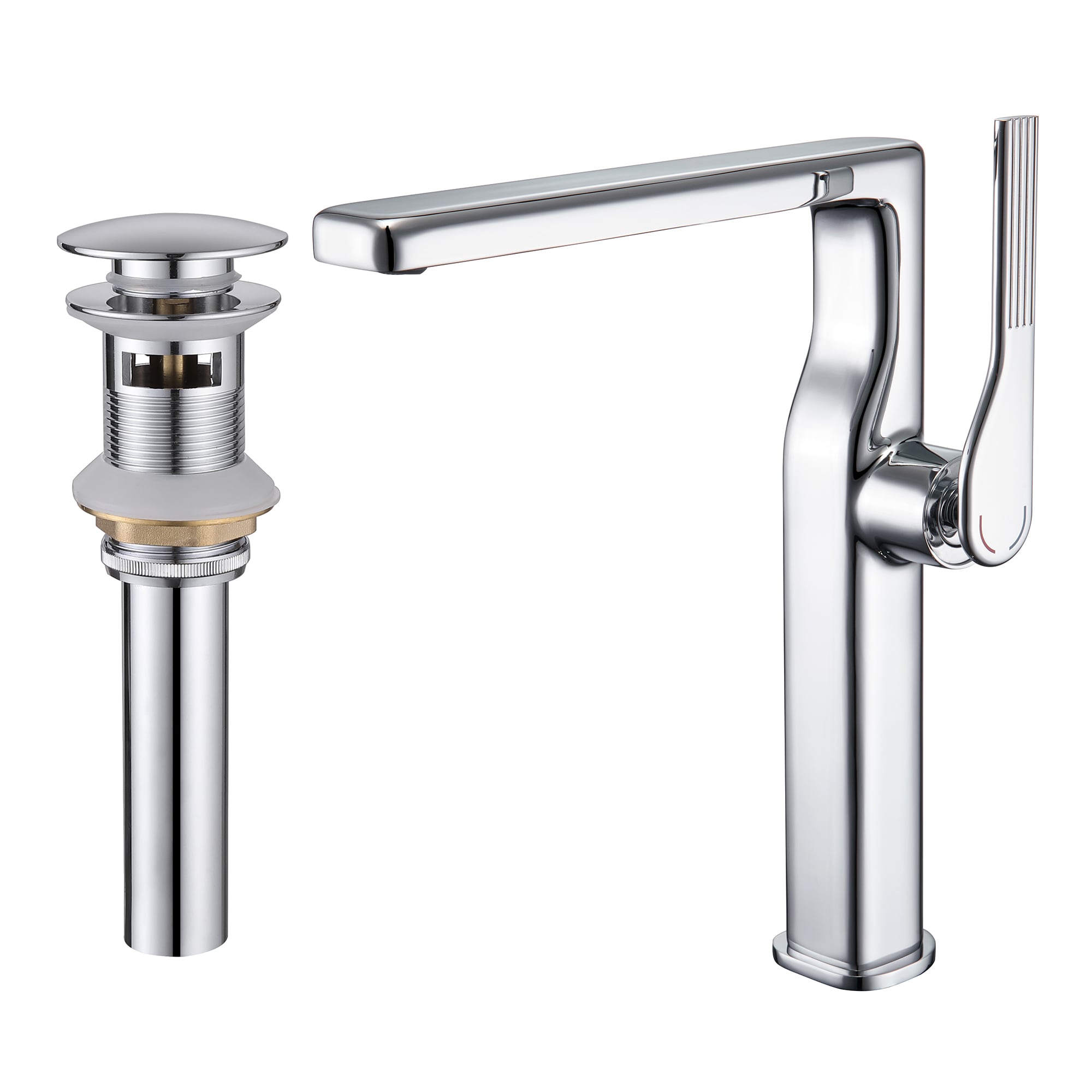 RBROHANT Single Hole 1-Handle Vessel Sink Bathroom Faucet with High Spout and Pop-Up Drain in Polished Chrome