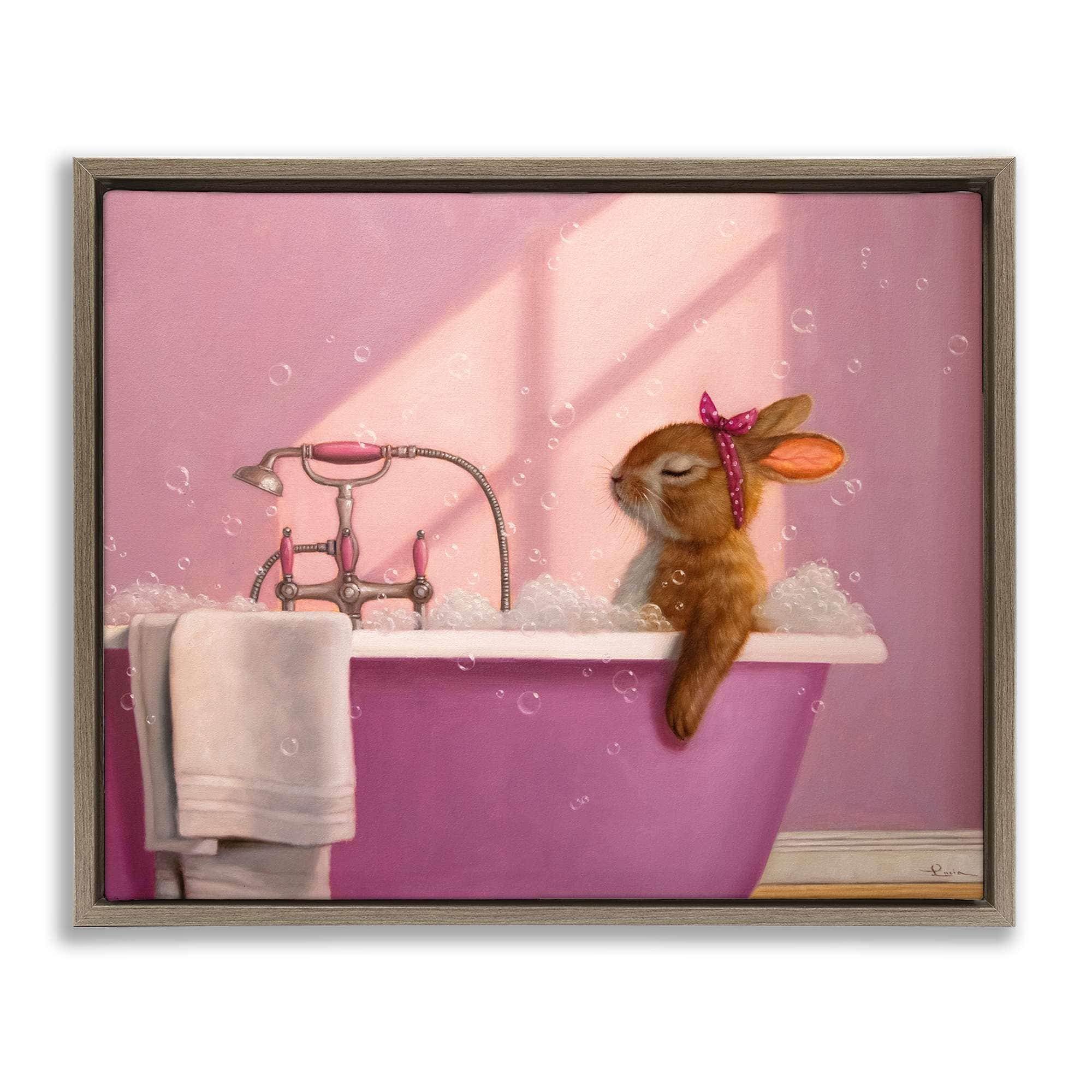 Stupell Industries BS-766-FFE-24X30 Bunny in Pink Relaxing Bath Floating Frame design by Lucia Heffernan