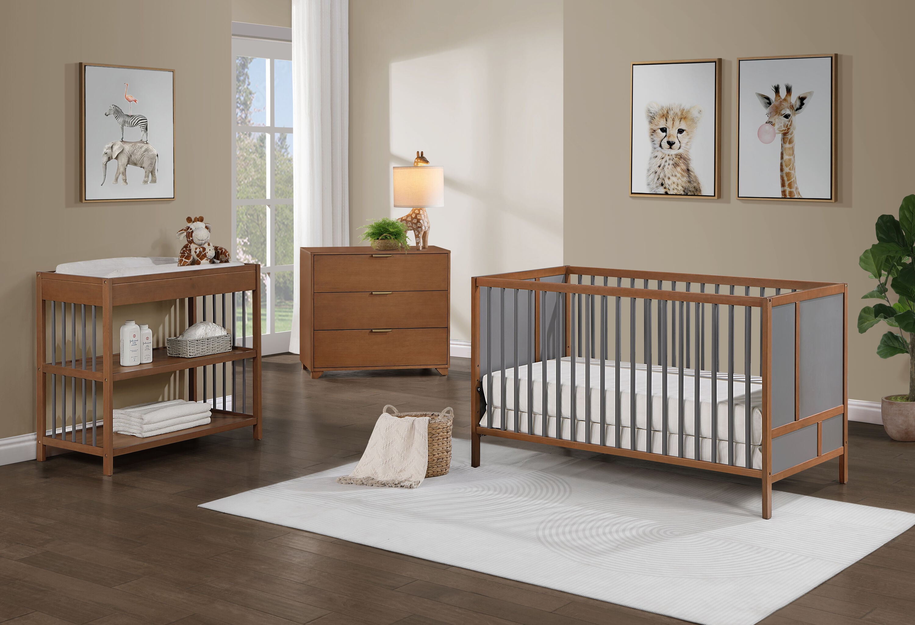 LOVMOR SF-H-B022P204874 3-in-1 Crib in Walnut and Charcoal
