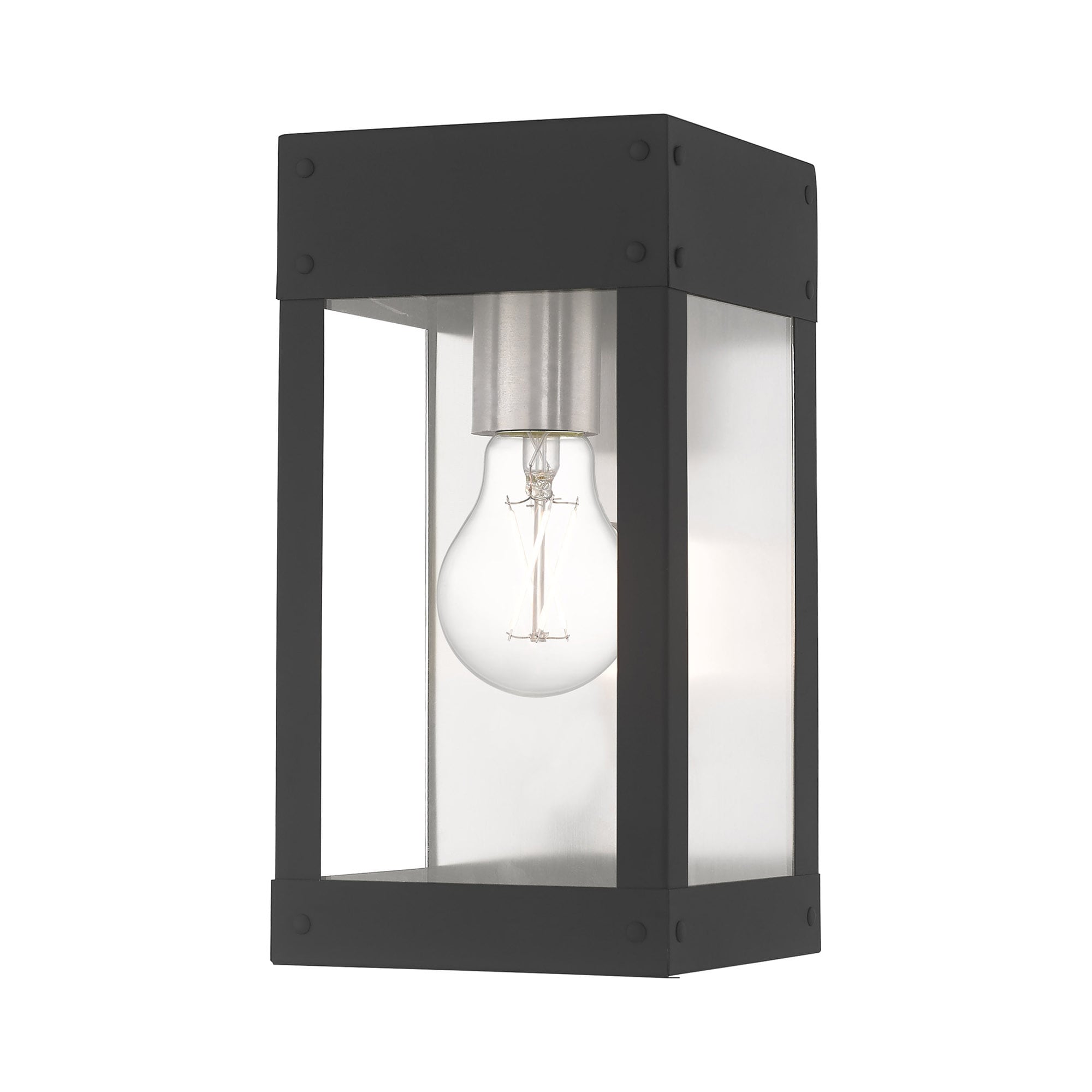 Scandinavian Gray Nickel Outdoor Wall Lantern with Clear Glass