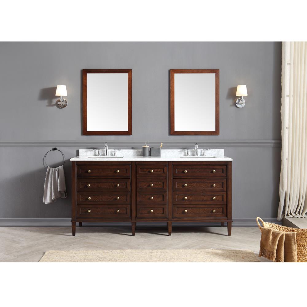 OVE Decors 15VKA-CAST72-047 Castafiore 72-in Java Brown Undermount Double Sink Bathroom Vanity with Carrara Marble Top