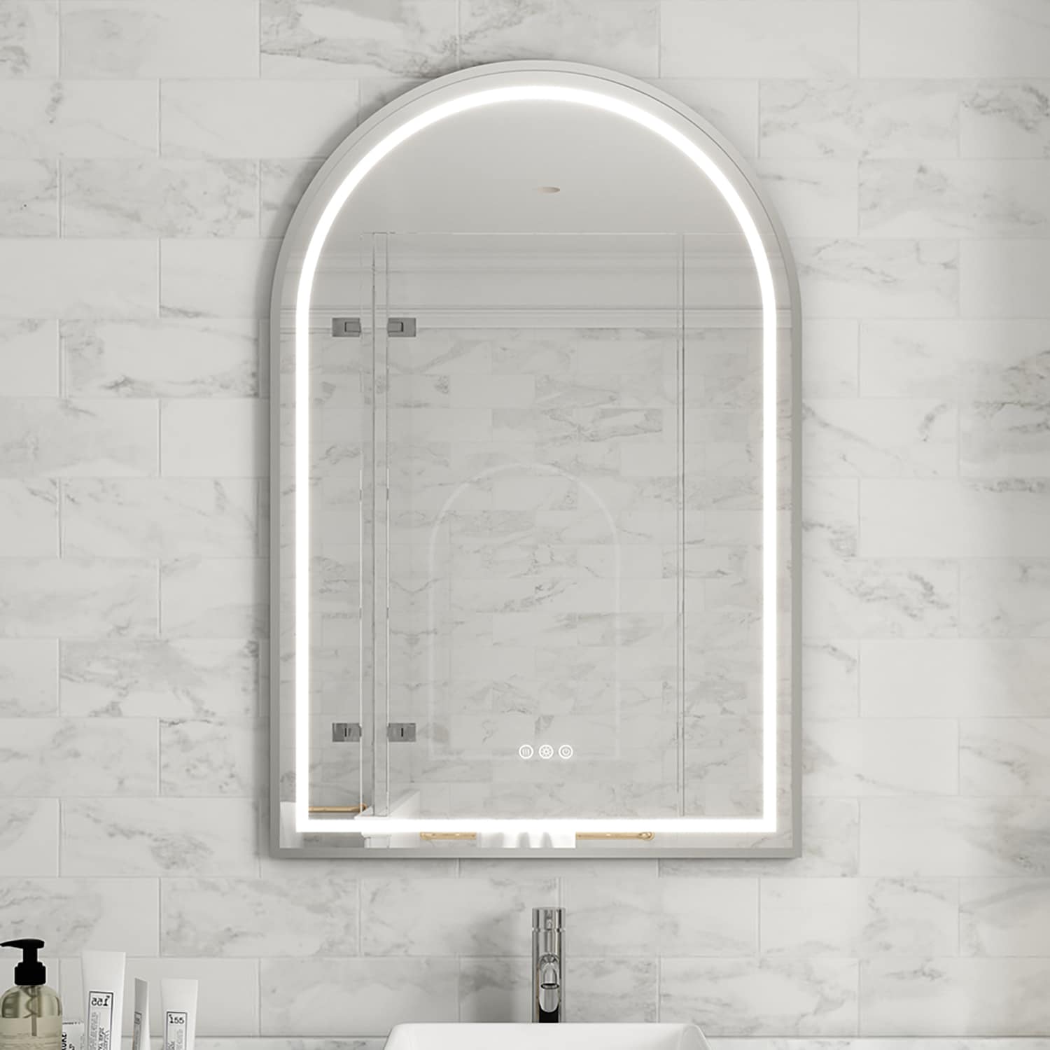 waterpar WPLO-2189 84-in x 48-in Polished Frameless Rectangle Dimmable Lighted Fog Free Bathroom Vanity Mirror ( Silver )