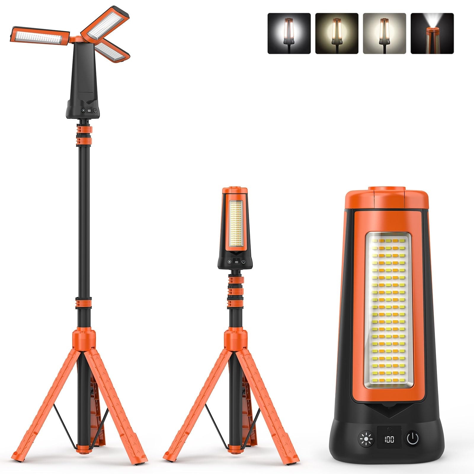 Justincity Rechargeable LED Work Light with Stand 7ft Max Height 15000mAh 5500 Lumen 5 Modes Adjustable Tripod Magnetic Base 1 Piece Orange #LJT0502F43