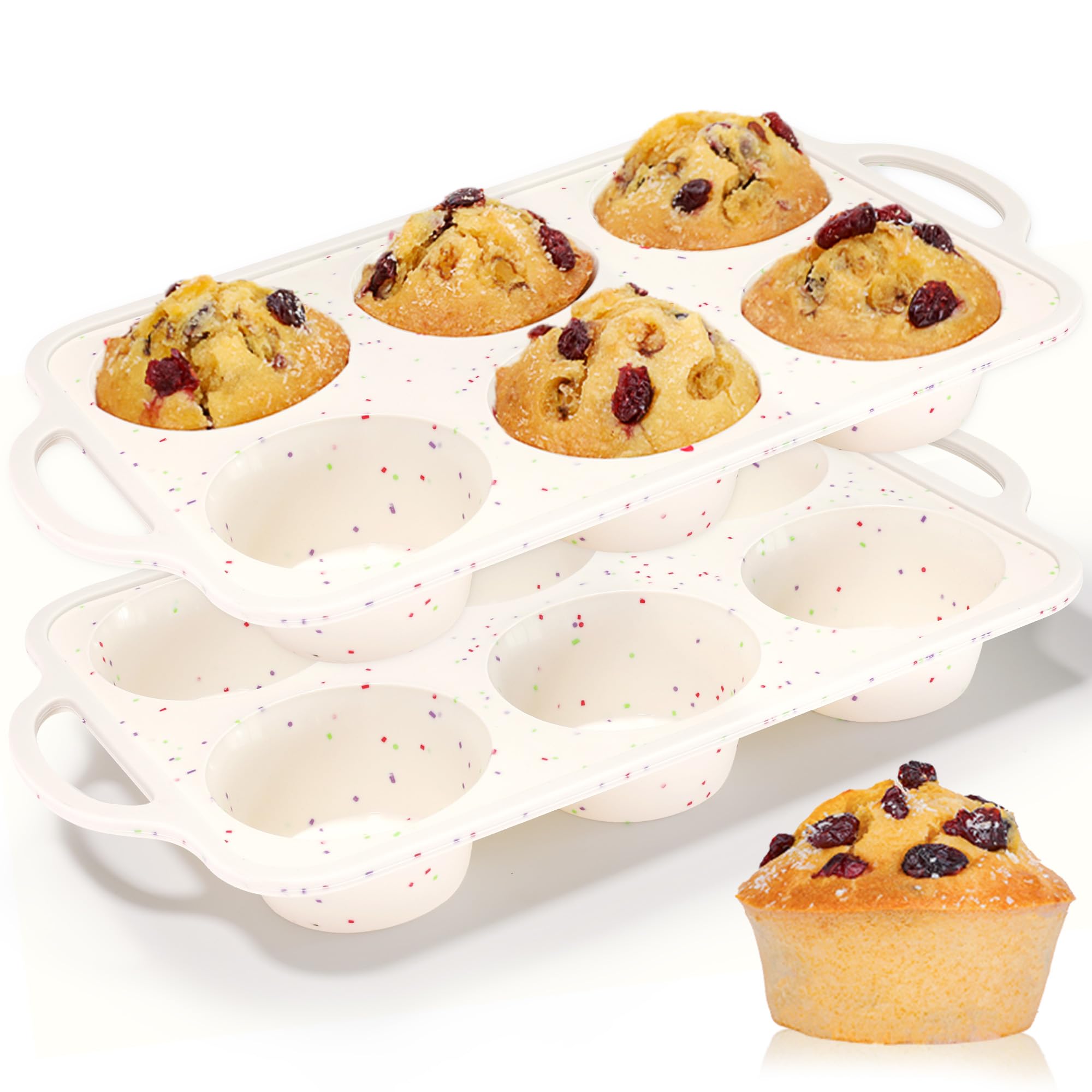 DHMHD  Large Muffin Pan Metal Reinforced Frame 3.5 Inch Jumbo Silicone Muffin Pan Nonstick 6 Cups for Baking Jumbo Muffins Frittatas Jumbo