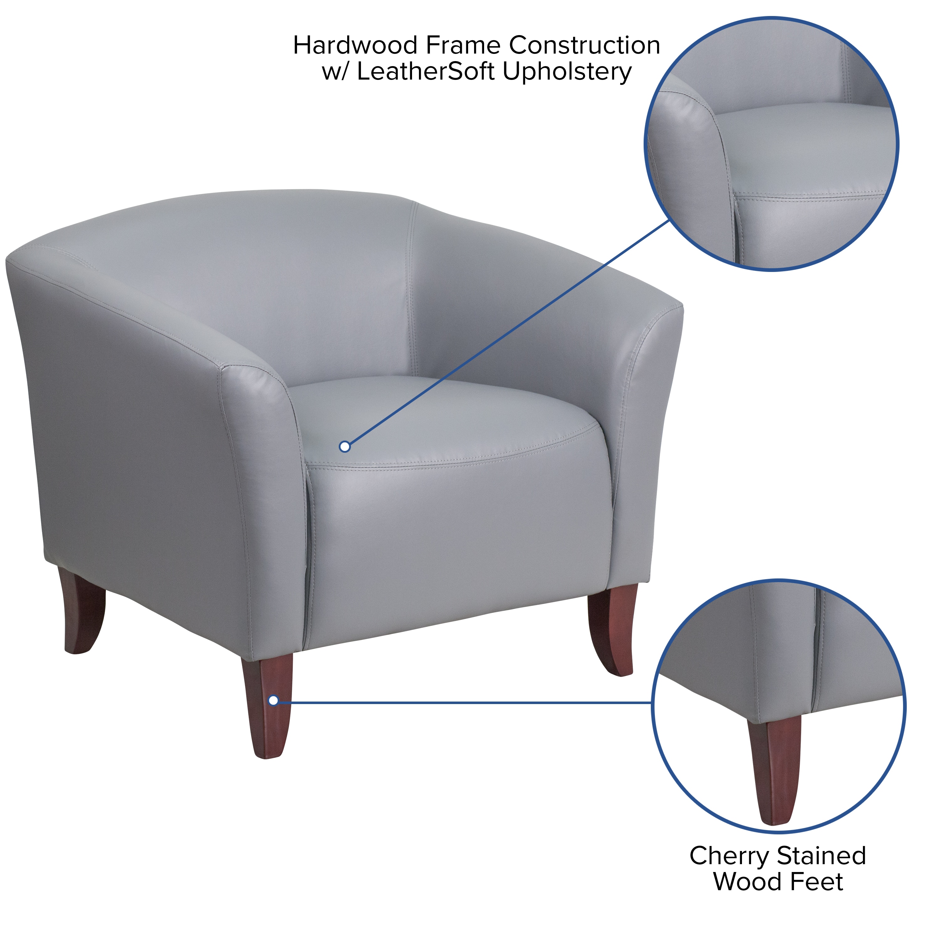 Modern Imperial Gray LeatherSoft Lounge Chair with Cherry Wood Feet