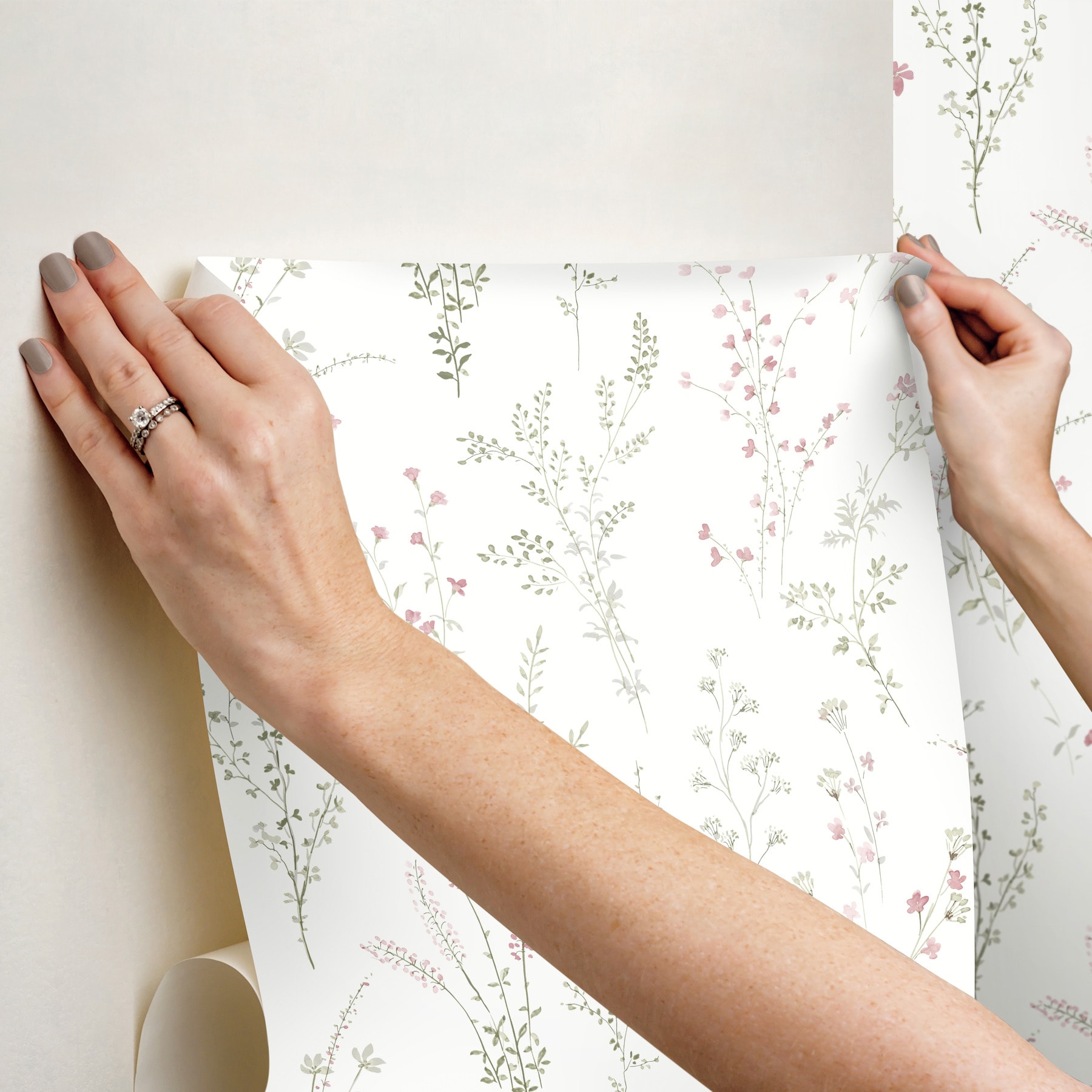 Multicolor Pink and Green Floral Peel & Stick Wallpaper Roll