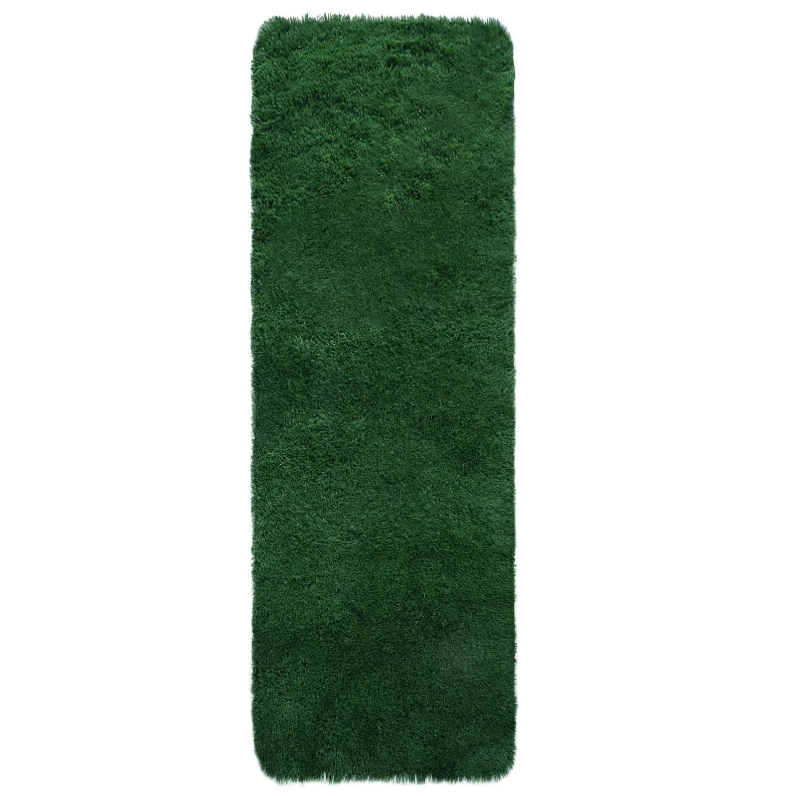 Qeetex SUNNY-PHO-0PW2BBTS 2 x 6 ft Polyester Green Rectangular Indoor Solid Modern Fluffy Soft Non Slip Runner Rug