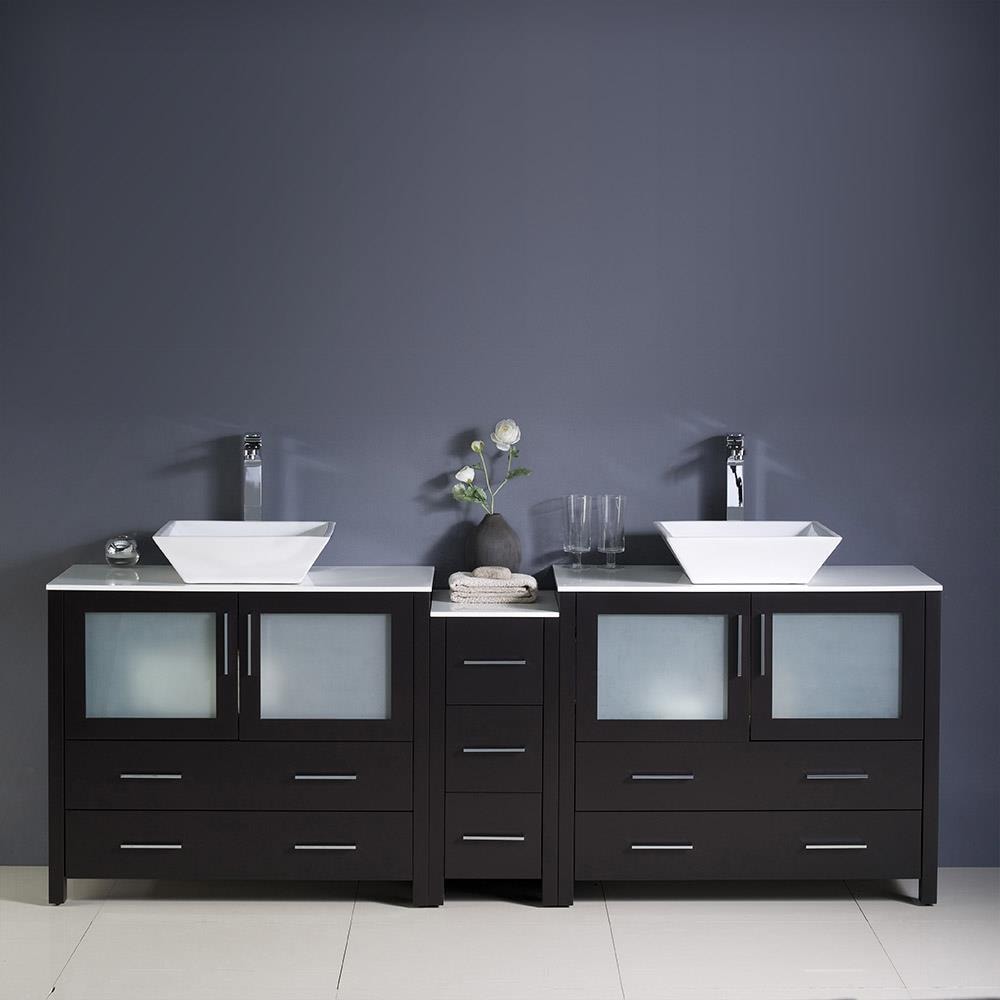 Fresca FCB62-361236ES-CWH-V Torino 84-in Espresso - 3 PCS Double sink Bathroom Vanity with White Ceramic Top