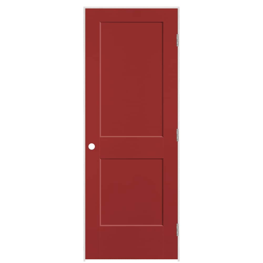 Masonite 896028 30-in x 80-in Barn Red Solid core 2-panel Left hand Smooth Prefinished Molded composite Flat Jamb Single Prehung Interior Door