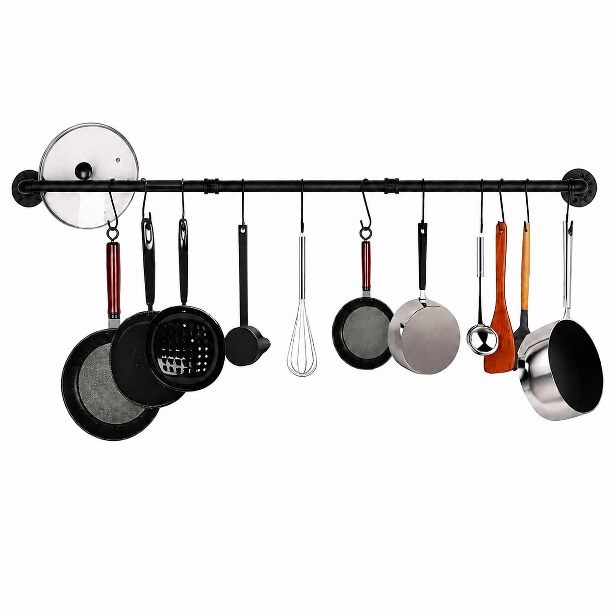 AOIZGMY  Kitchen Rail Rack with 10 S Hooks 47.2 inch Wall Mounted Industrial Pipe Pot Rack Hanging Utensil Holder Black durable home and garden