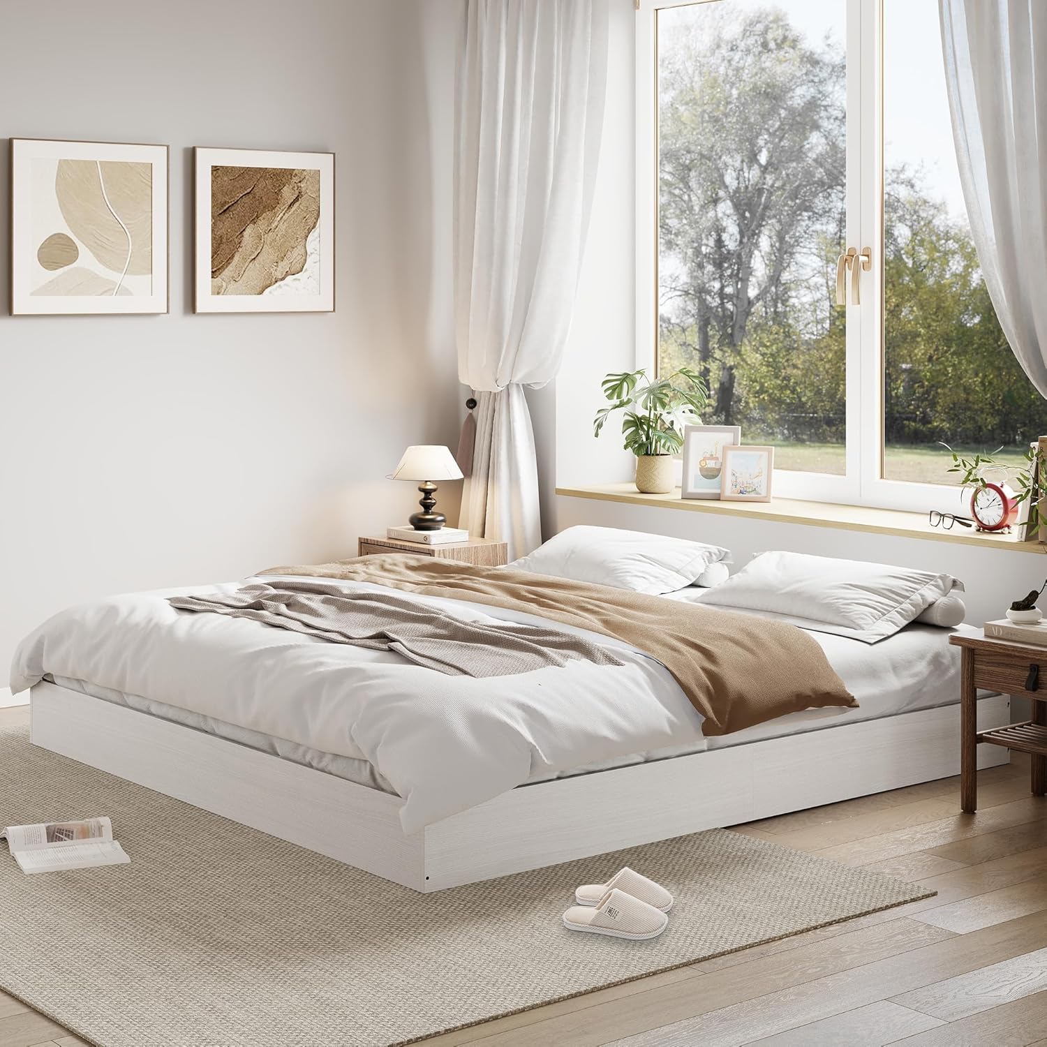 IdealHouse California King Size Solid Wood Platform Bed Frame/ Sturdy ...