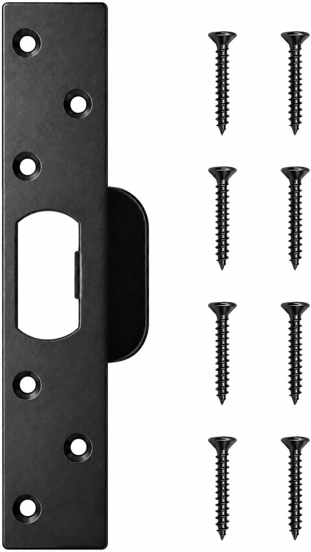 Vrbgify Extra Long Door Strike Plate Seven Inch by One Point Four Inch Heavy Duty Reinforced Steel Latch Plate with Eight Screws Black #LVG0805V265