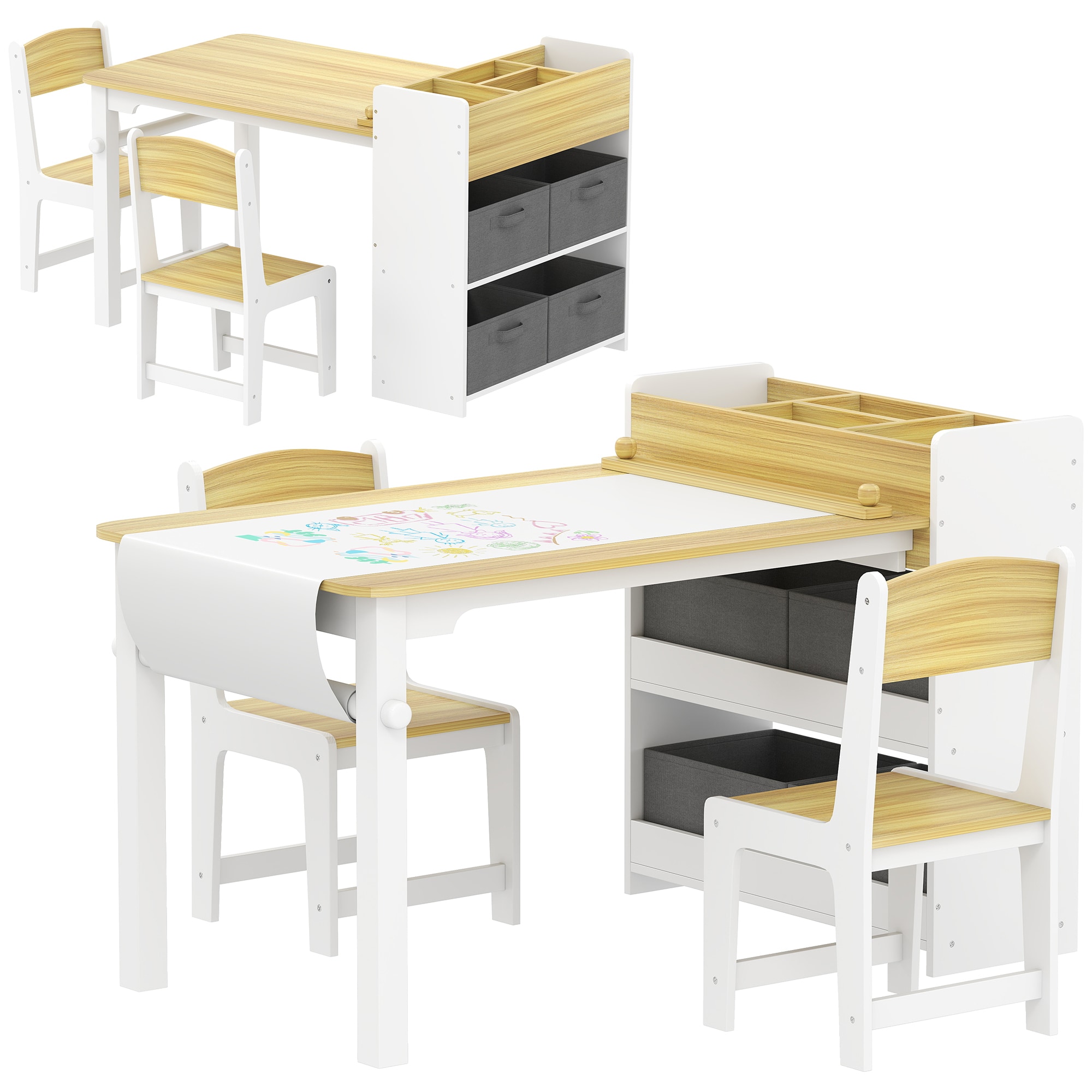 YOSIMFUR Multifunctional Kids Activity Craft Table Set with Paper Roll ...