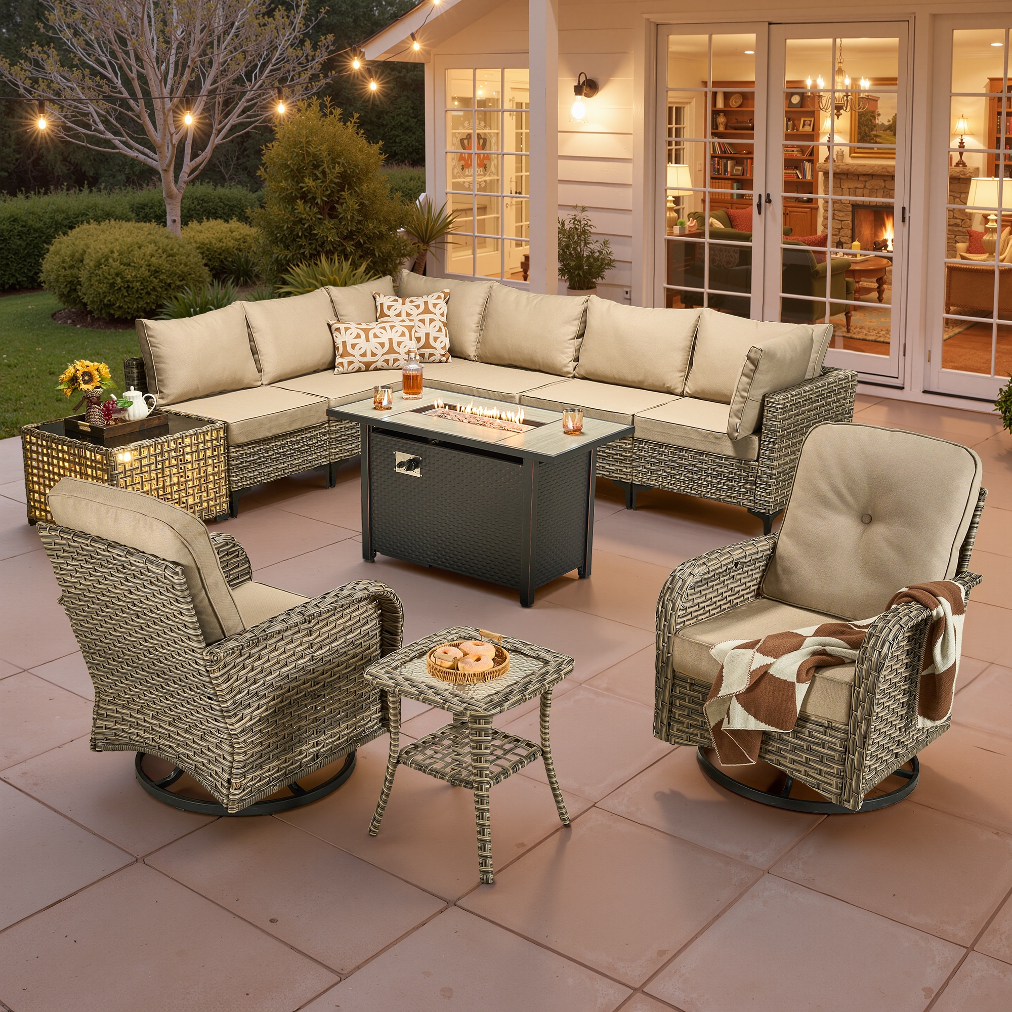 ALTRIGUS Sectionals Sofas Wicker Outdoor Sectional with Beige Cushions and Wicker Frame