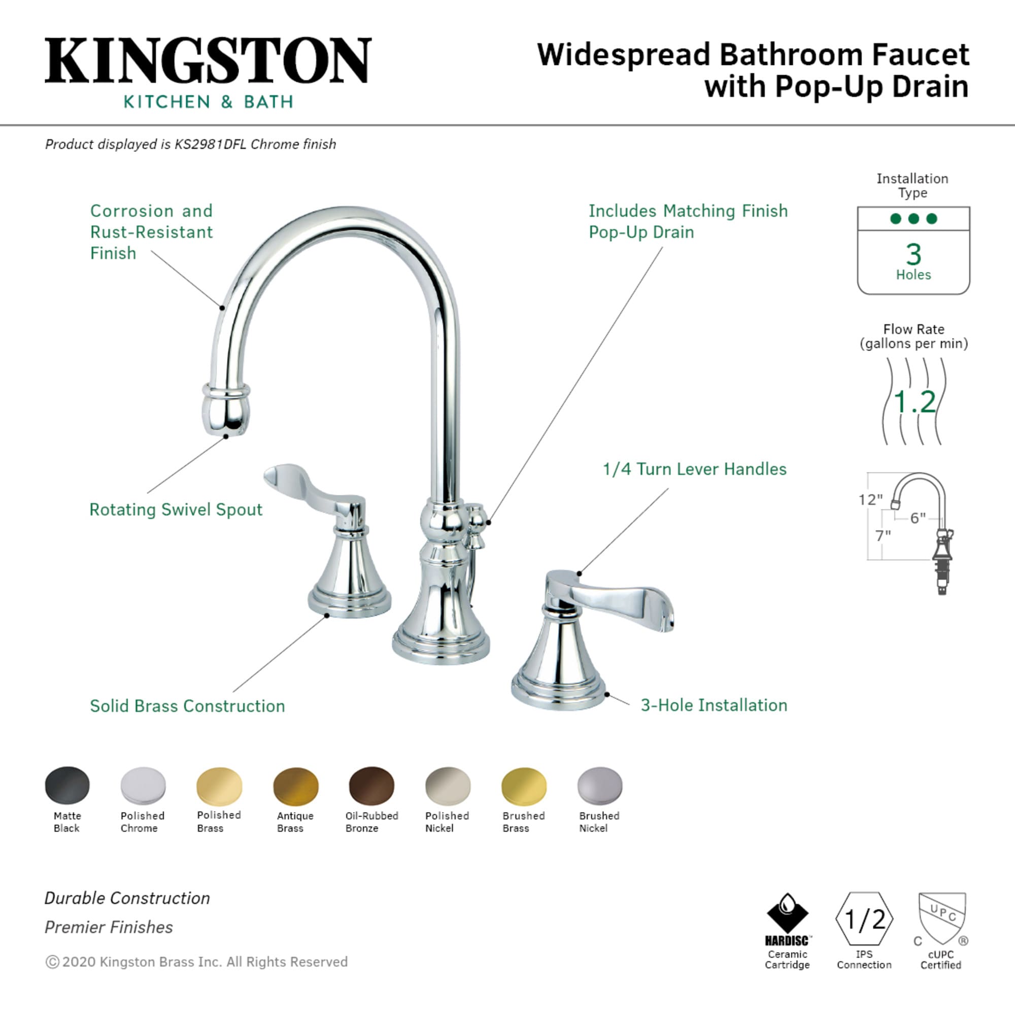Kingston Brass WLKS2985DFL Lavatory-Faucets - View #3