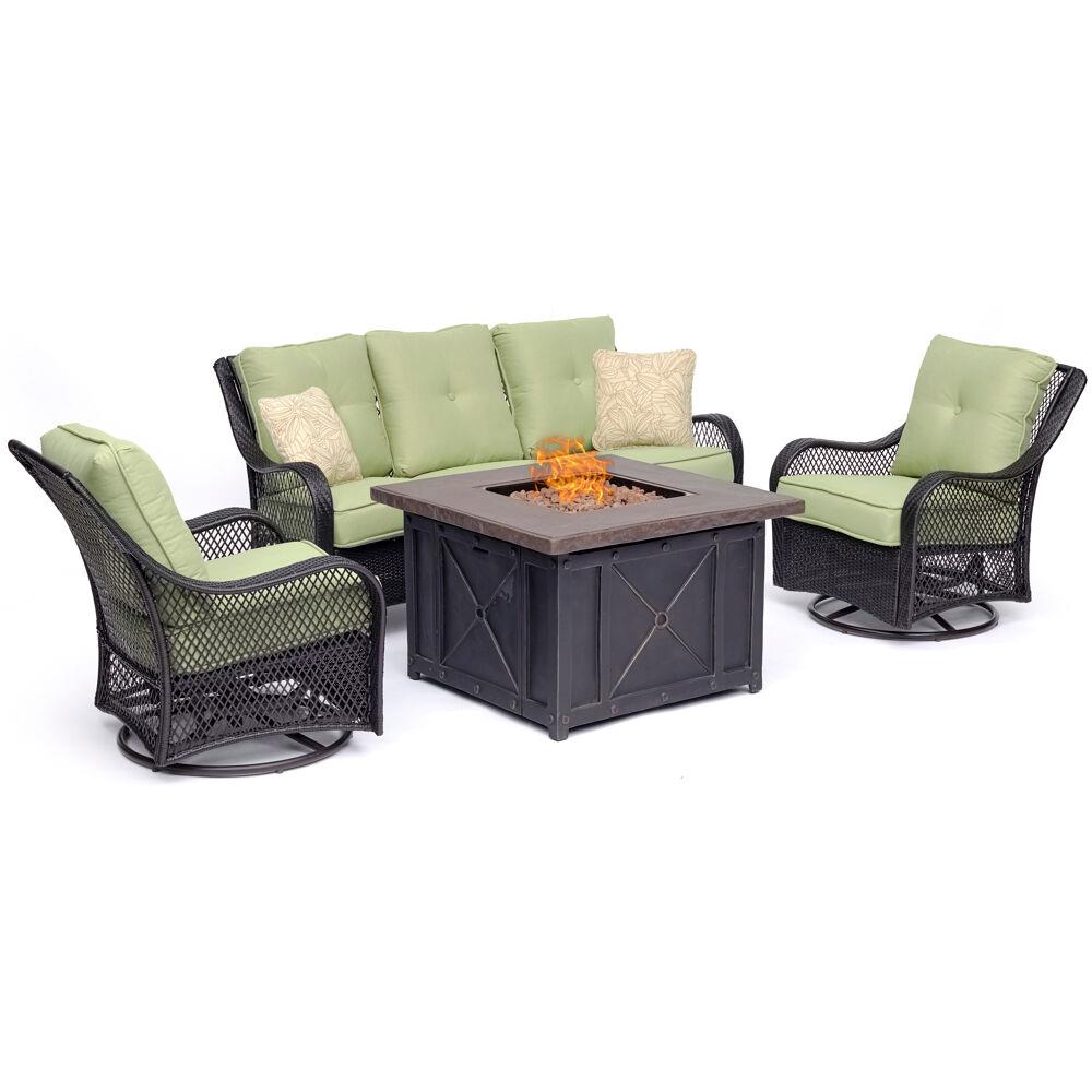 Hanover ORL4PCDFPSW2-GRN Orleans 4-Piece Patio Conversation Set with Green Cushions