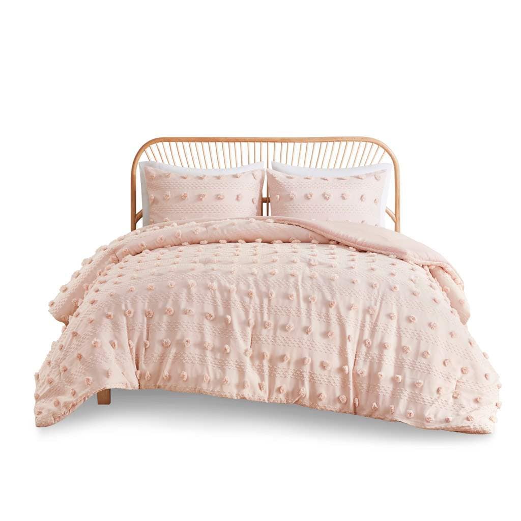 Vynxaria  Twin Twin XL Pink 2 Piece Clip Jacquard Comforter Set