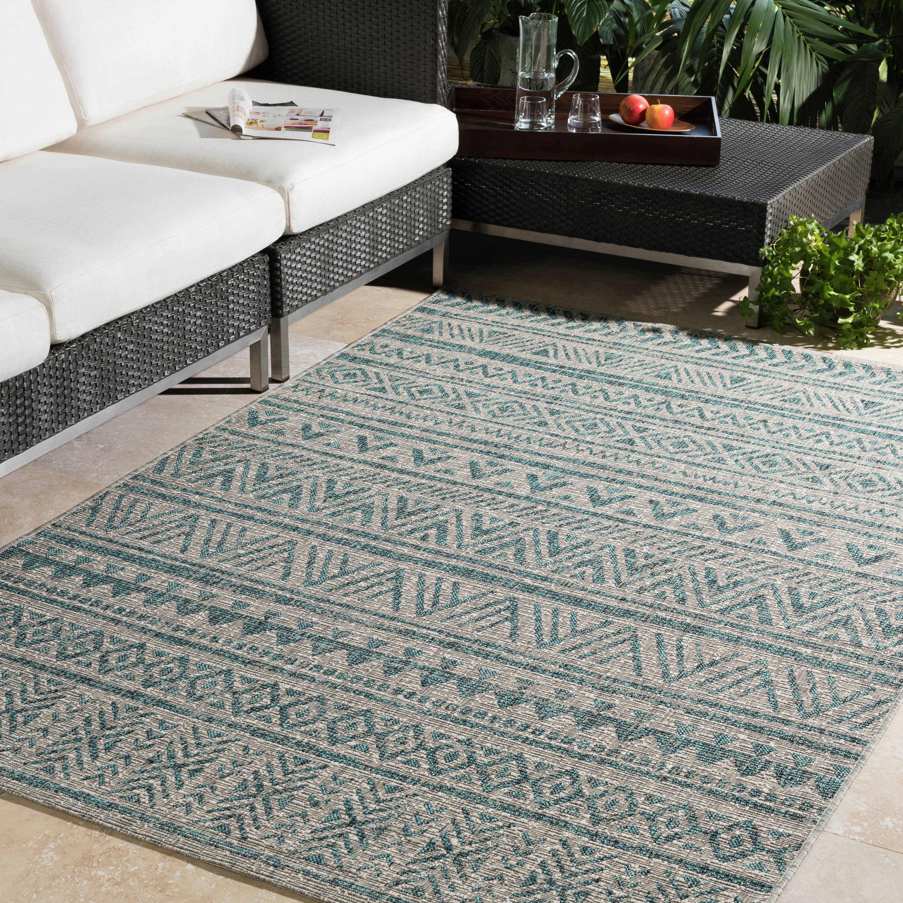 Surya Eagean 3 X 12 (ft) Teal Indoor/Outdoor Tribal Global Runner