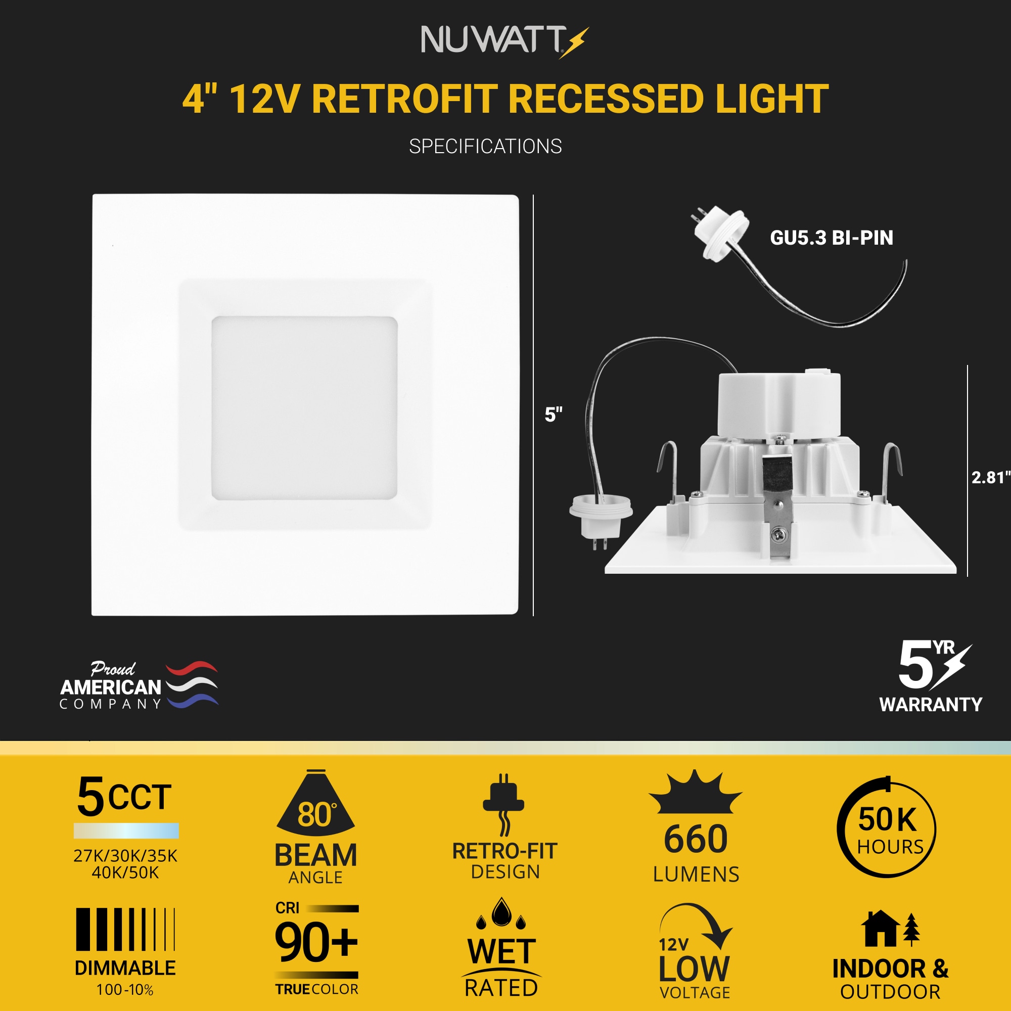 NUWATT SQDL4MR16LV5CTWH12P Led-Retrofit-Downlight - View #2