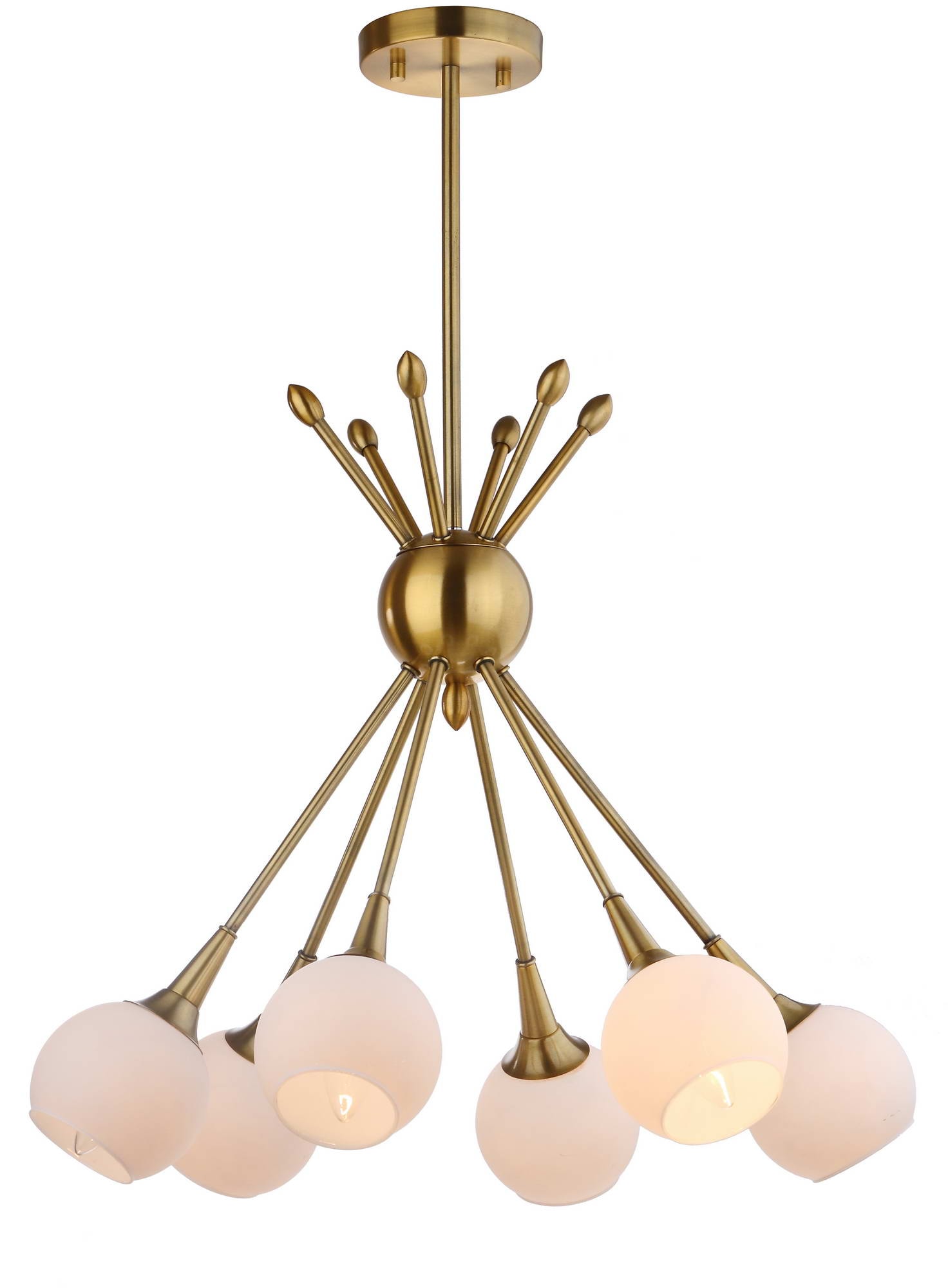 Justine 6-Light Brass Gold Contemporary Pendant with White Glass Shades